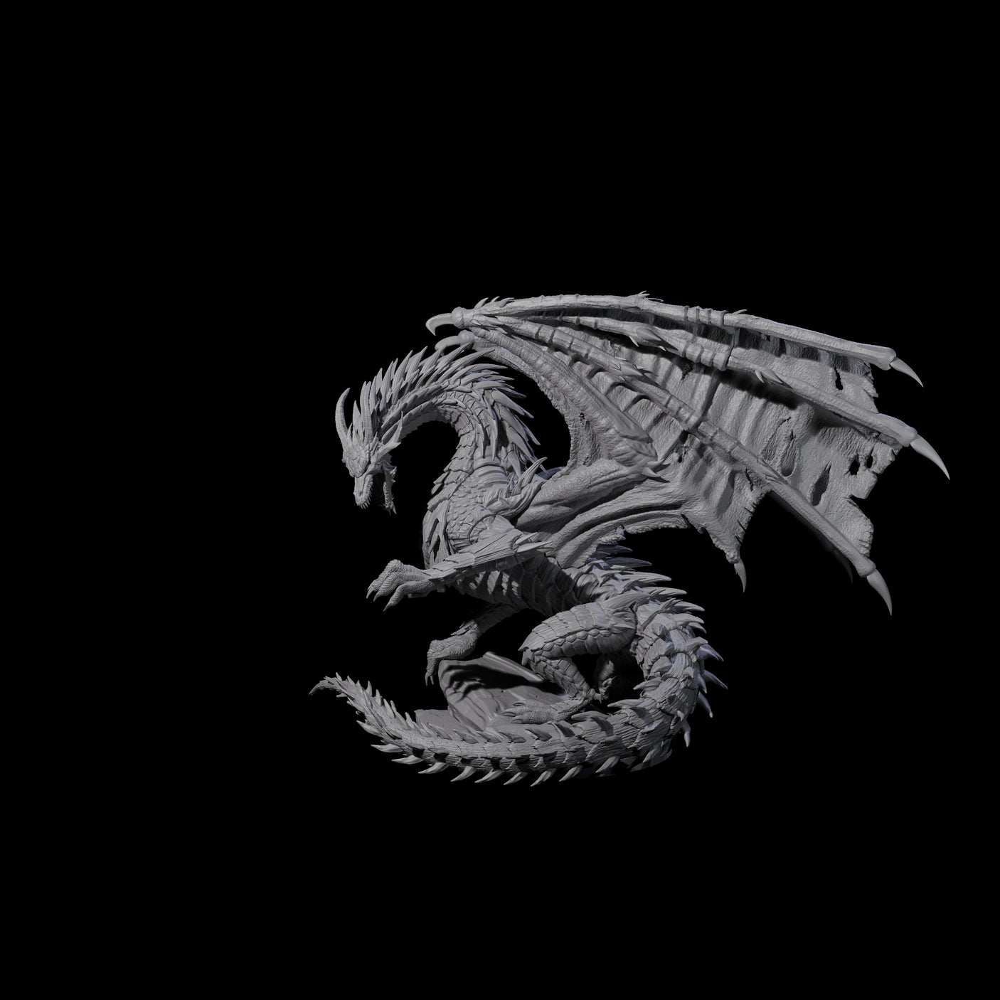 Jagged Black Dragon Miniature for Dungeons and Dragons, Pathfinder or other TTRPGs