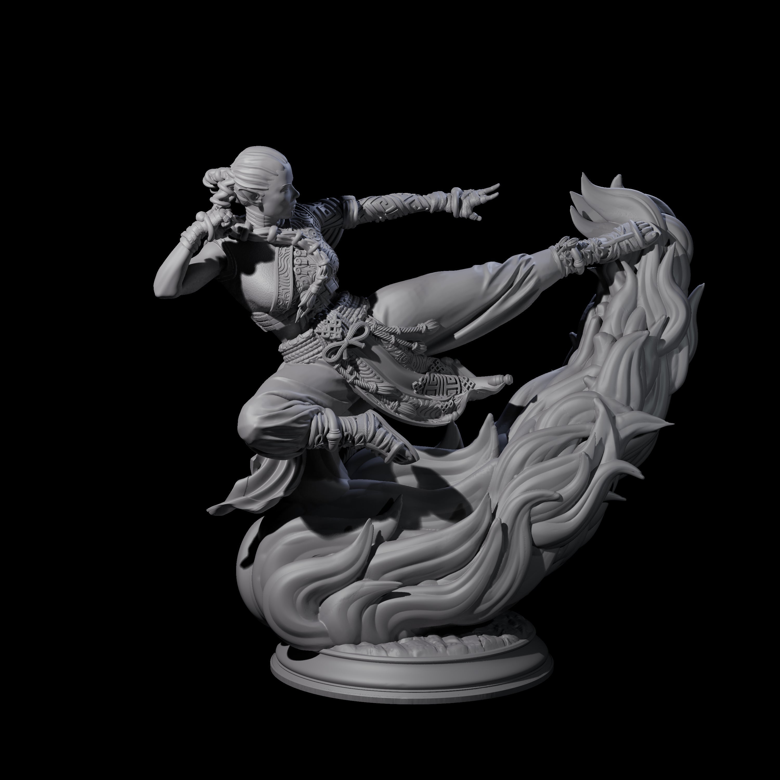 Kicking Fire Monk Miniature for Dungeons and Dragons, Pathfinder or other TTRPGs