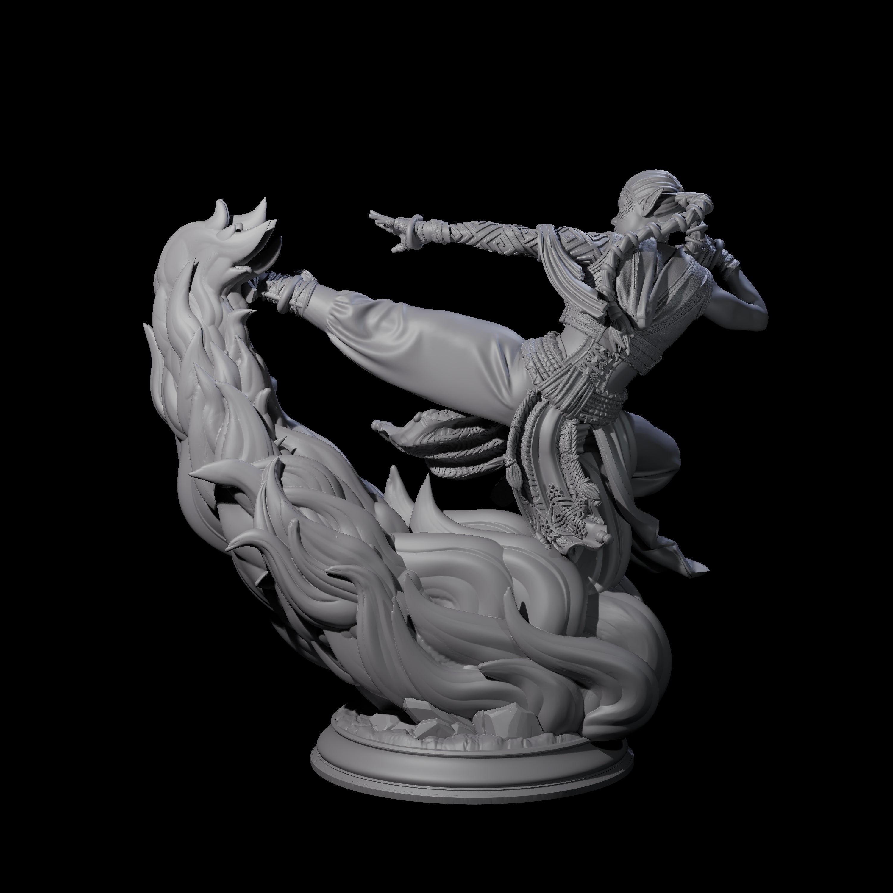 Kicking Fire Monk Miniature for Dungeons and Dragons, Pathfinder or other TTRPGs