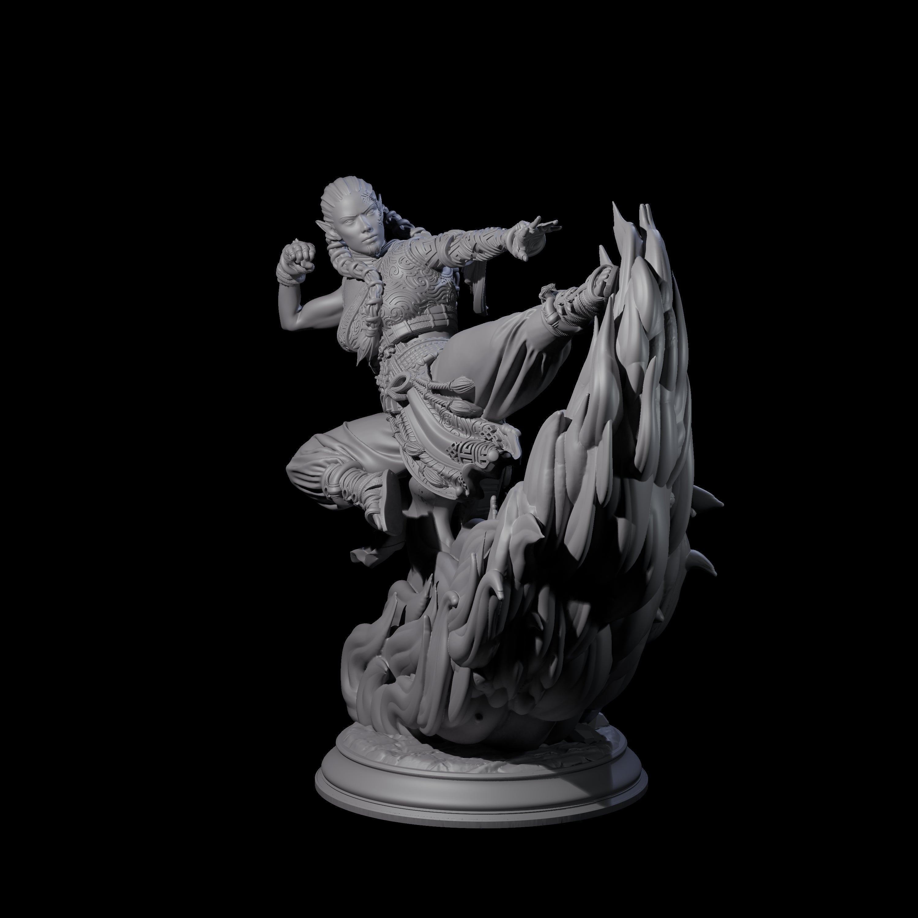 Kicking Fire Monk Miniature for Dungeons and Dragons, Pathfinder or other TTRPGs