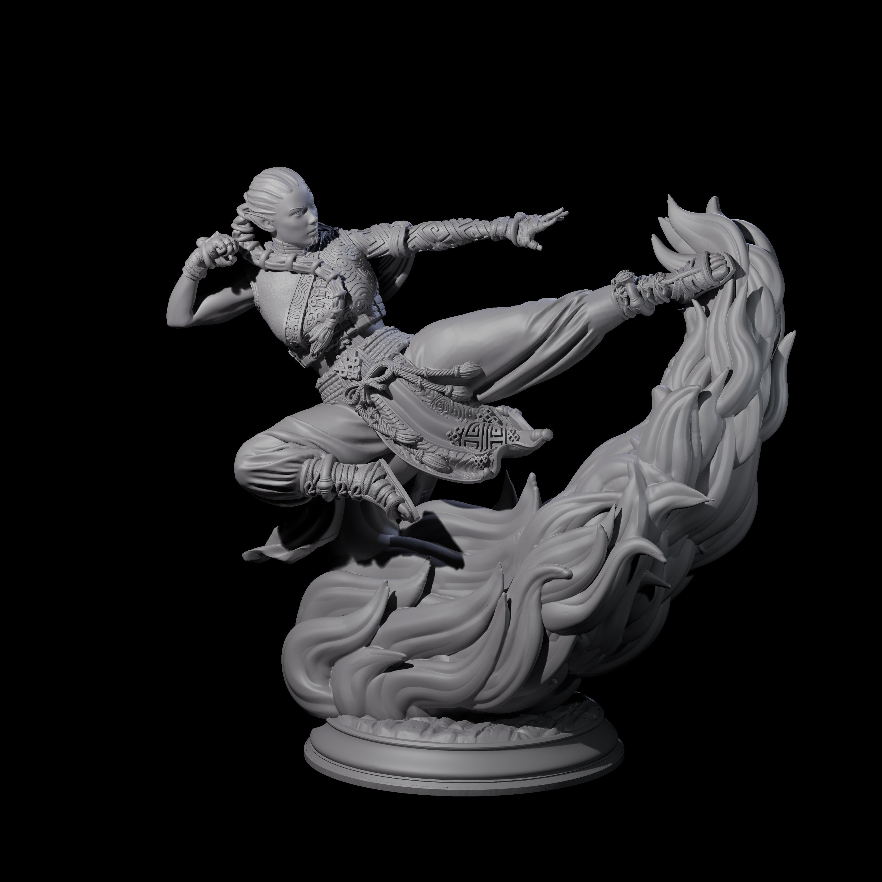 Kicking Fire Monk Miniature for Dungeons and Dragons, Pathfinder or other TTRPGs
