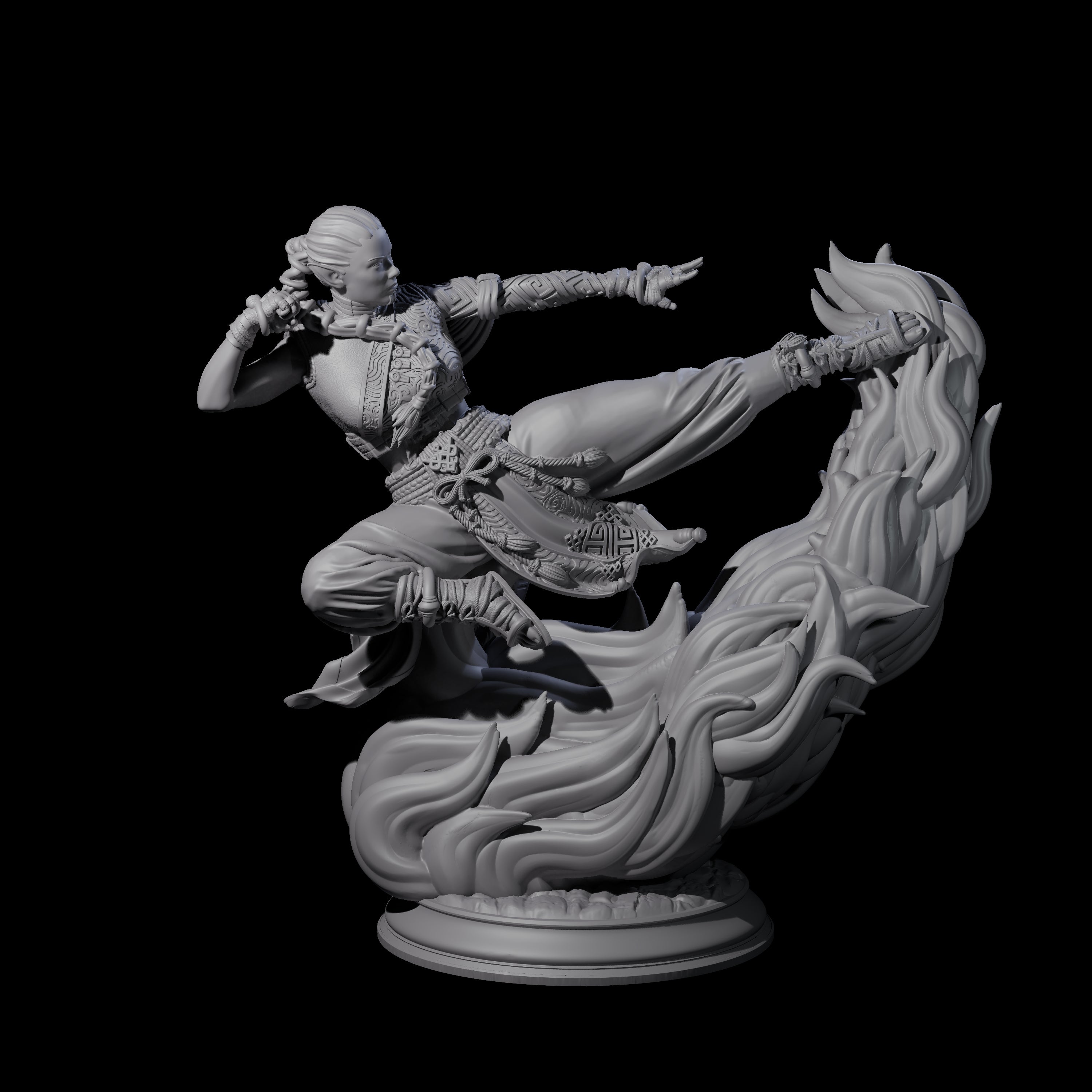 Kicking Fire Monk Miniature for Dungeons and Dragons, Pathfinder or other TTRPGs