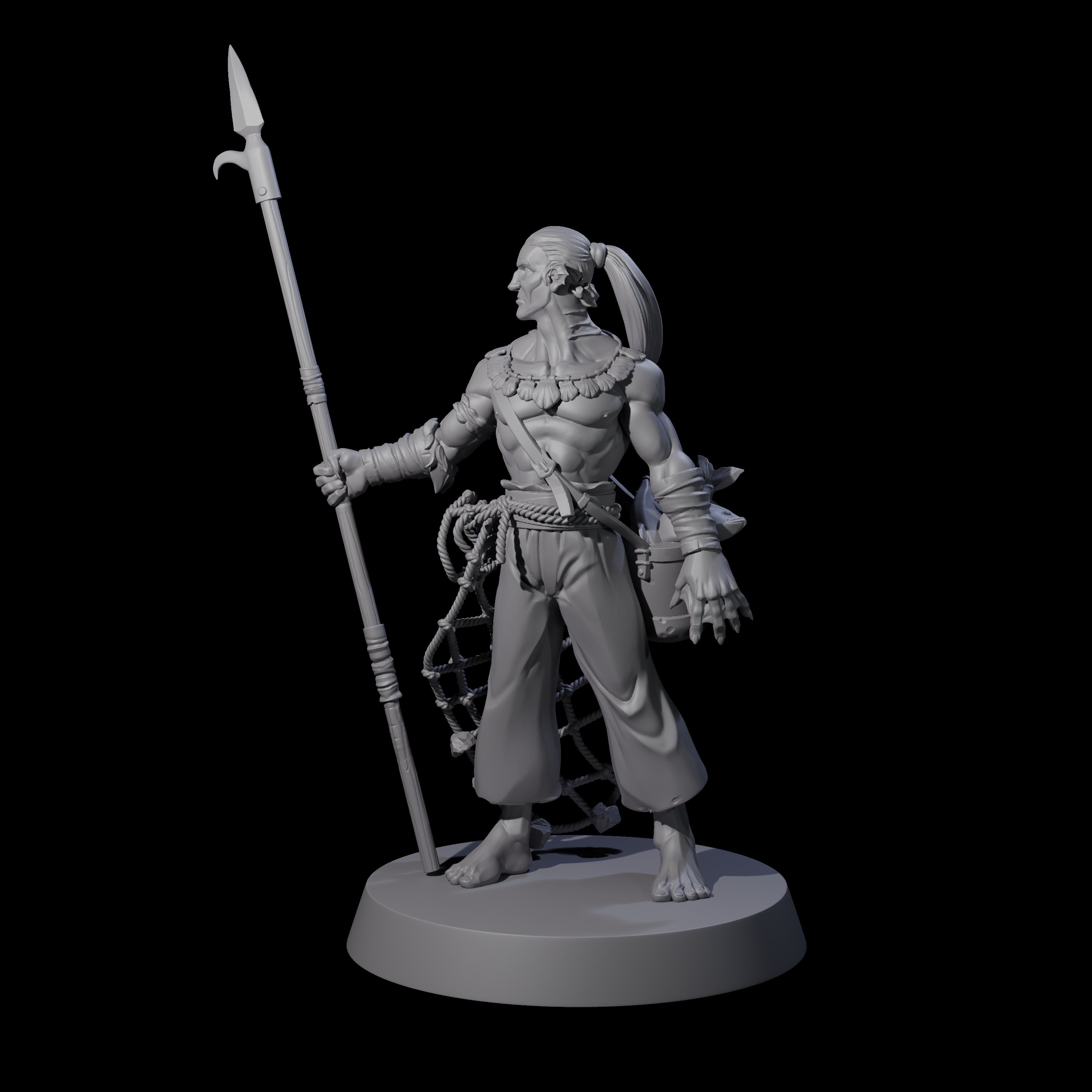 Land Living Merfolk Fisherman Miniature for Dungeons and Dragons, Pathfinder or other TTRPGs