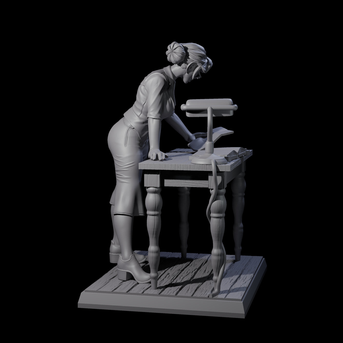 Leaning Over Human Investigator Miniature for Dungeons and Dragons, Pathfinder or other TTRPGs