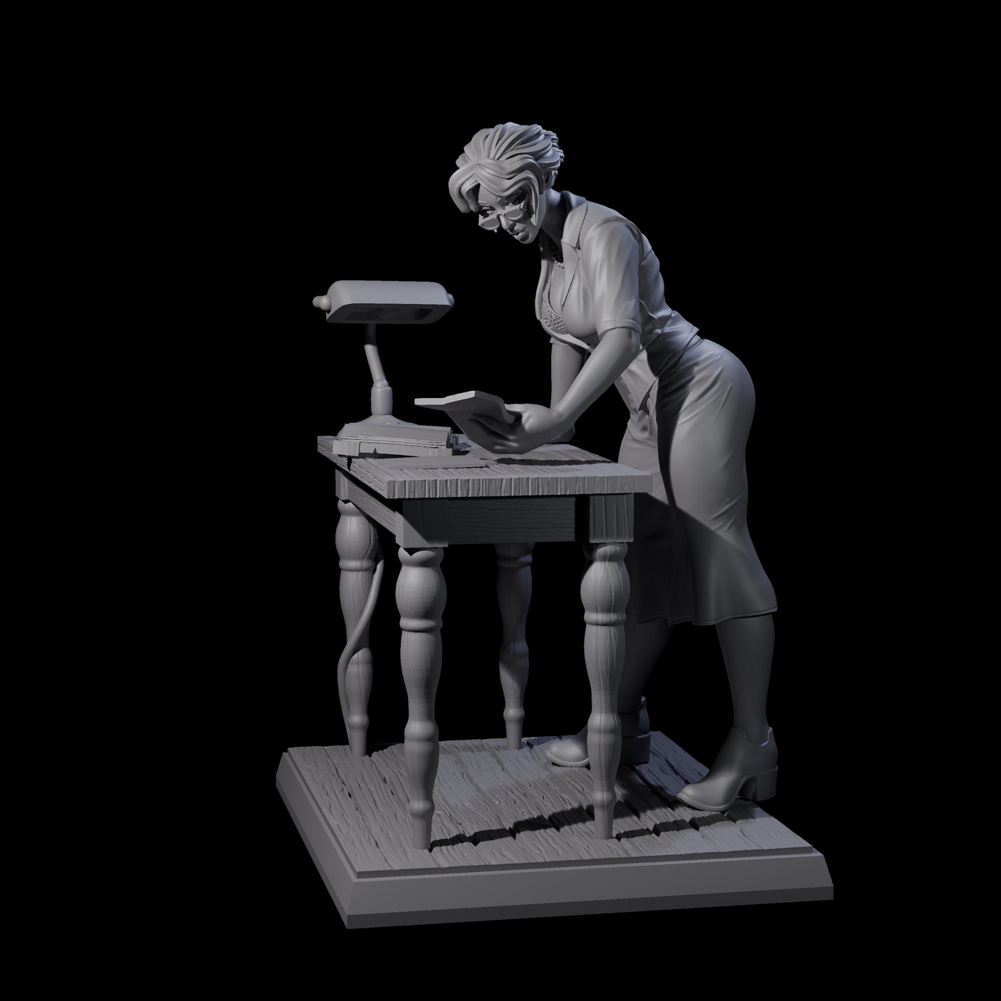 Leaning Over Human Investigator Miniature for Dungeons and Dragons, Pathfinder or other TTRPGs