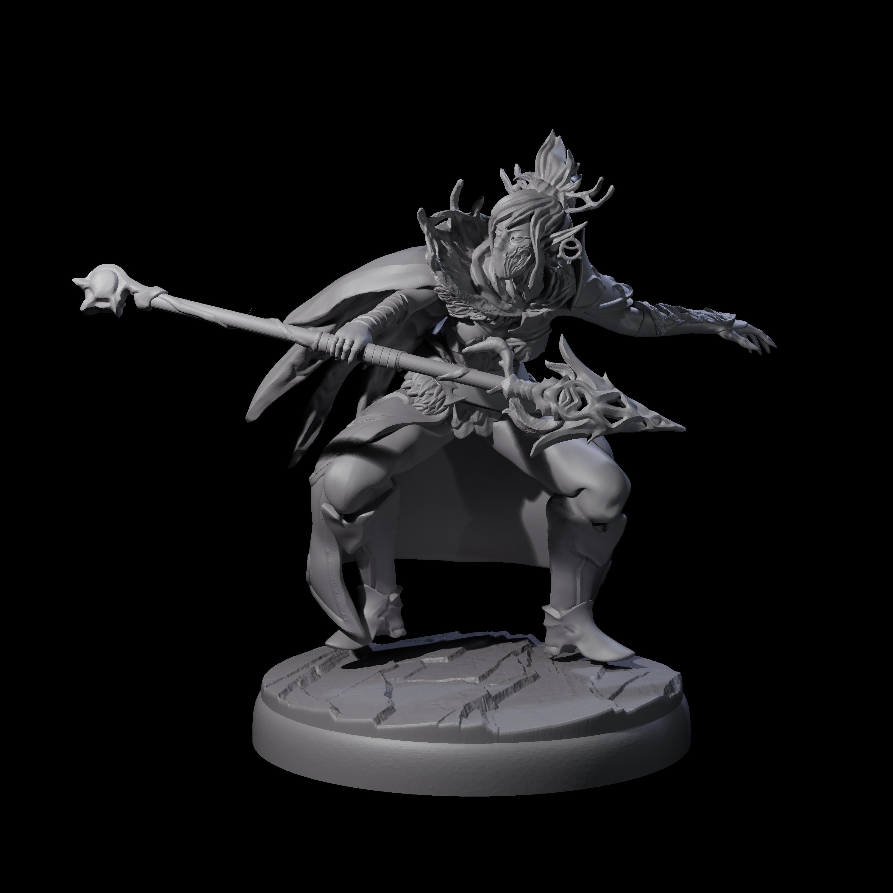 Leaping Dark Elf Underdark Guardian C Miniature for Dungeons and Dragons, Pathfinder or other TTRPGs
