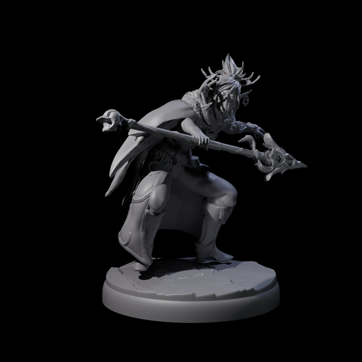 Leaping Dark Elf Underdark Guardian C Miniature for Dungeons and Dragons, Pathfinder or other TTRPGs