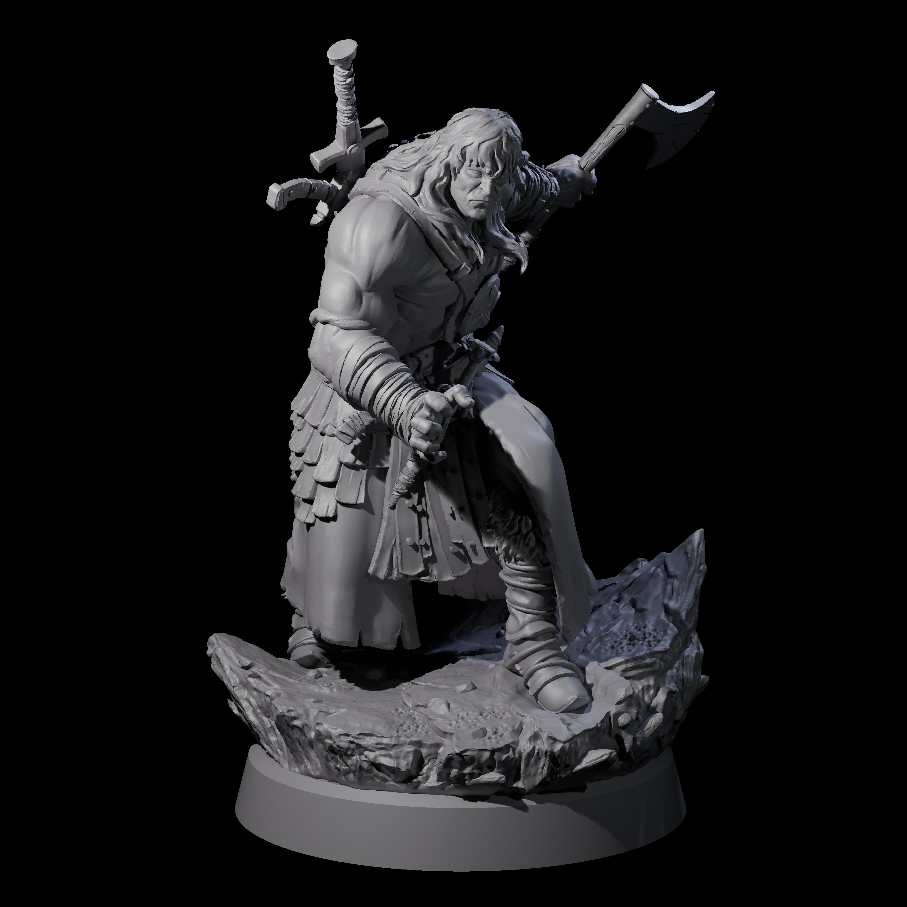 Long Haired Barbarian Miniature for Dungeons and Dragons, Pathfinder or other TTRPGs