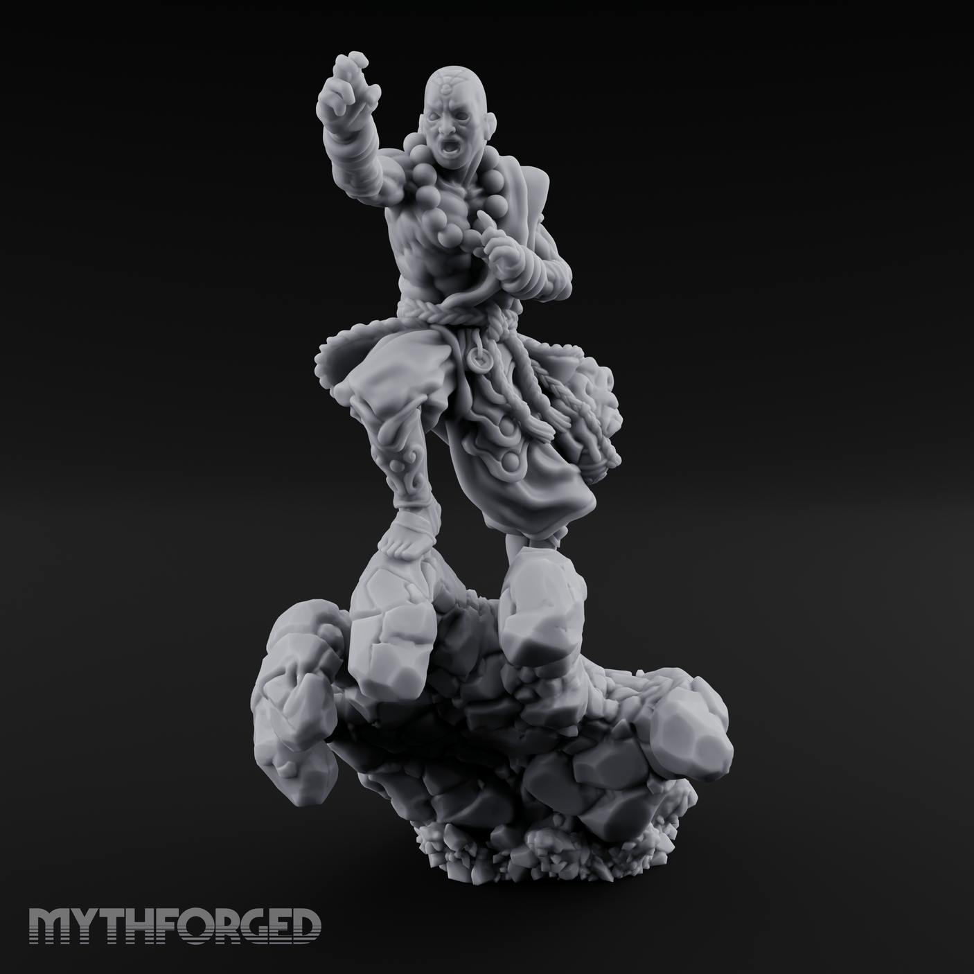 Fists Clenched Shouting Human Elemental Monk Miniature for Dungeons and Dragons, Pathfinder or other TTRPGs