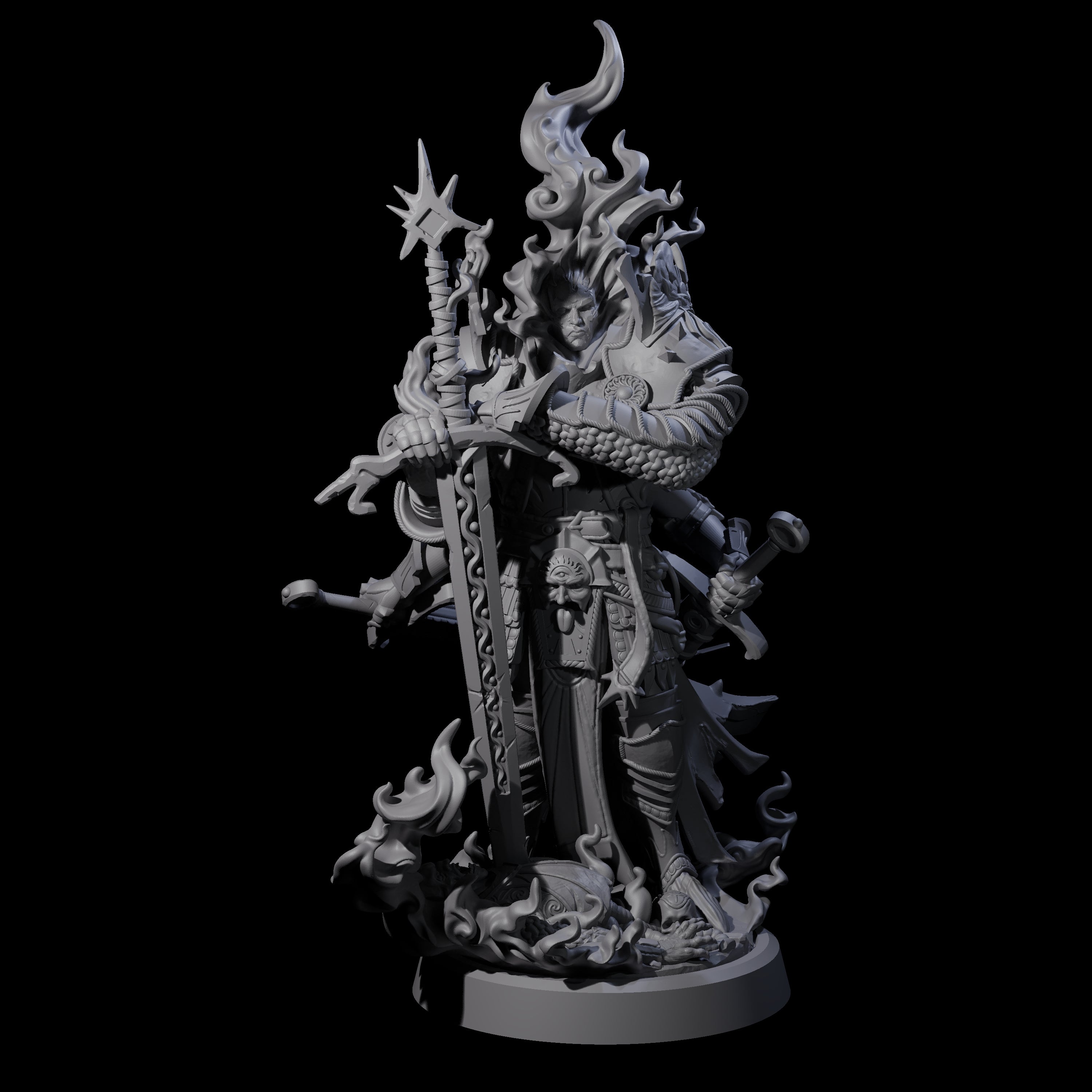 Multi-Armed Cinder Knight Miniature for Dungeons and Dragons, Pathfinder or other TTRPGs