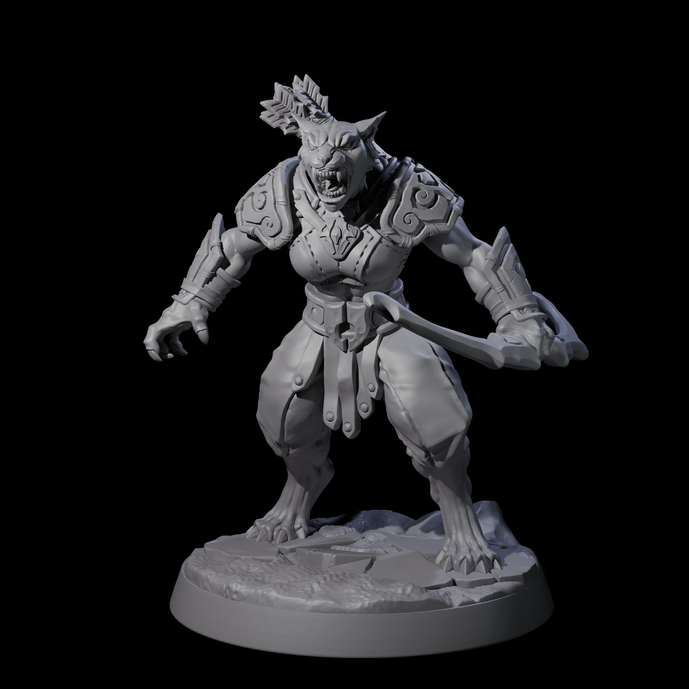 Muscular Leonin Warrior F Miniature for Dungeons and Dragons, Pathfinder or other TTRPGs