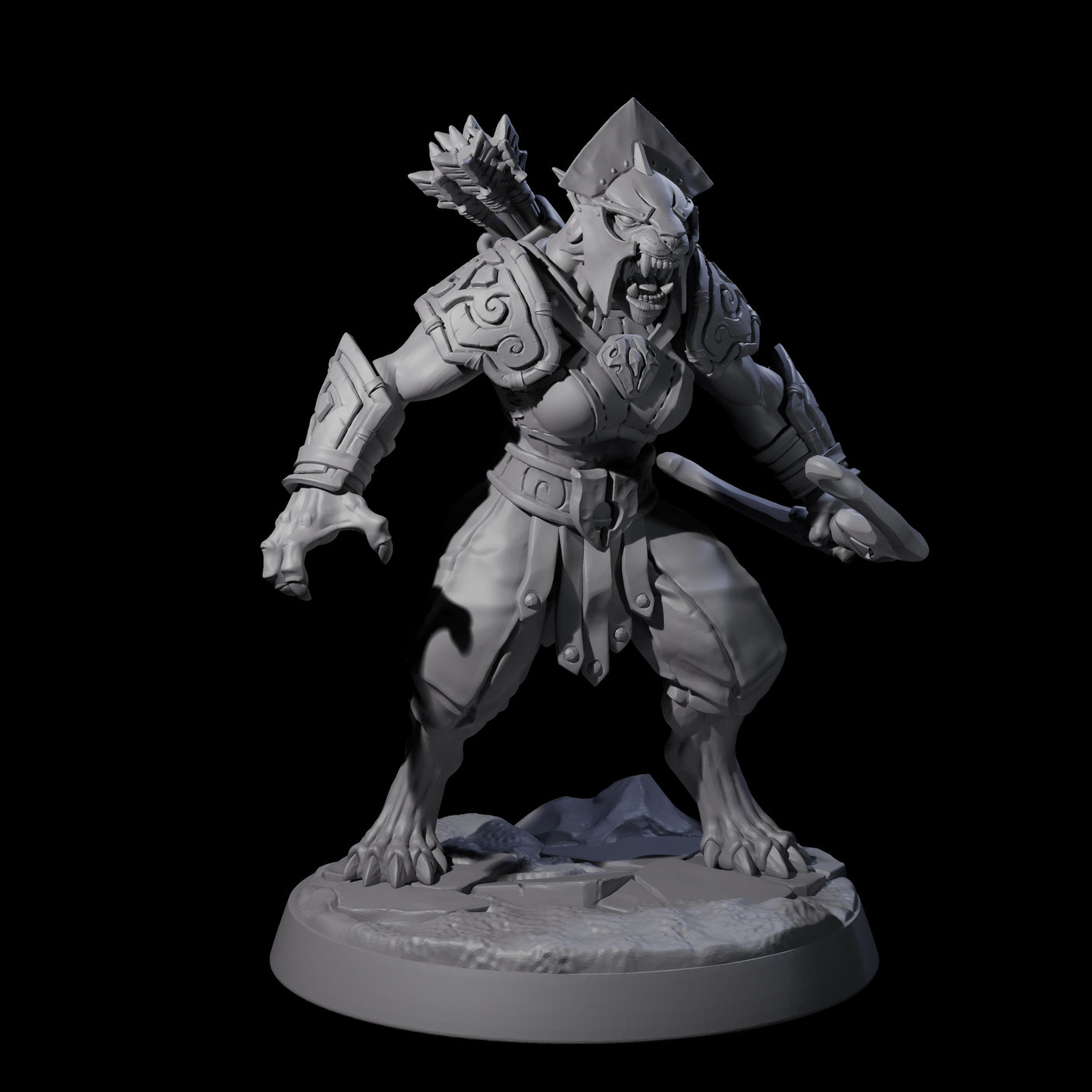Muscular Leonin Warrior F Miniature for Dungeons and Dragons, Pathfinder or other TTRPGs