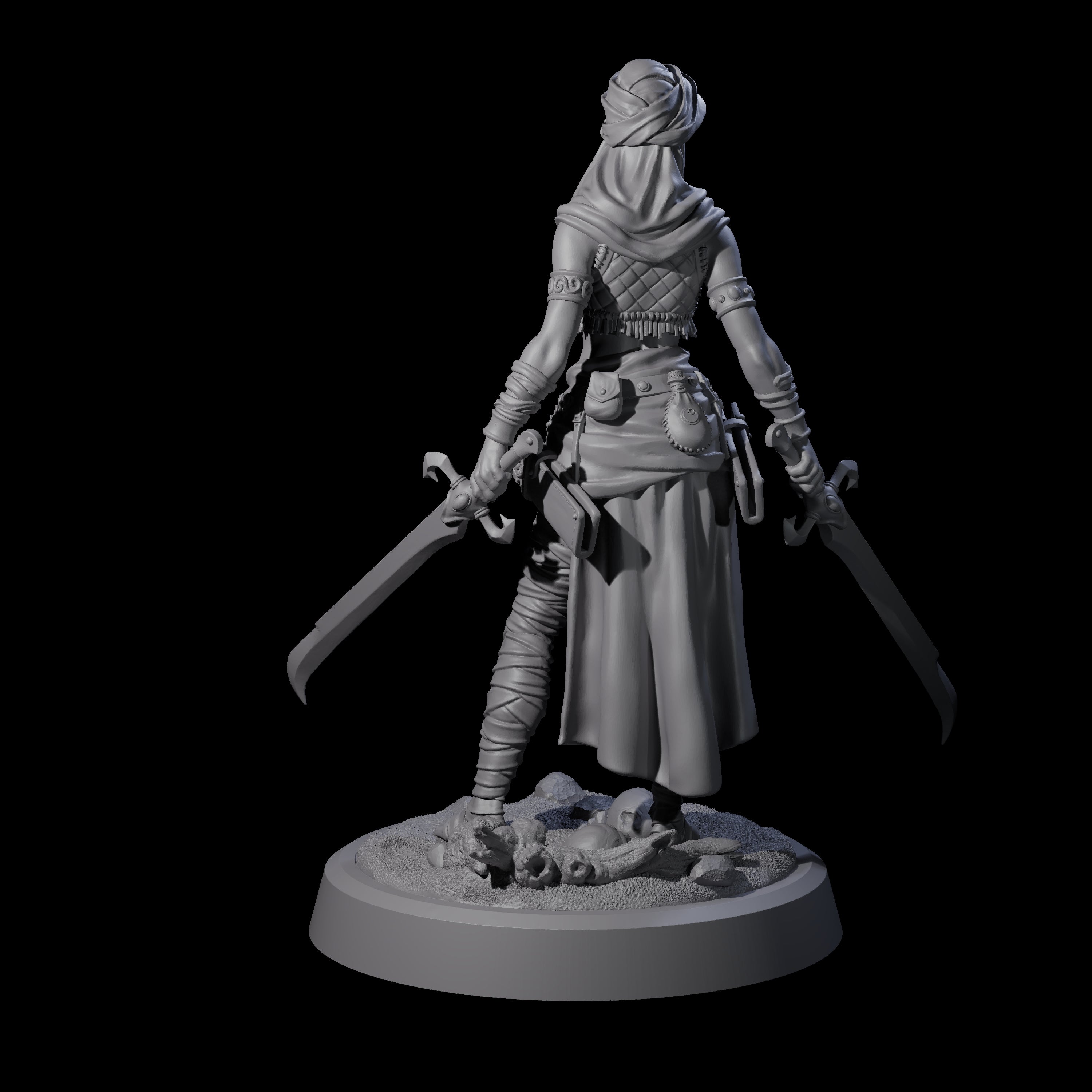 Mysterious Desert Duel Wielding Swordswoman Miniature for Dungeons and Dragons, Pathfinder or other TTRPGs