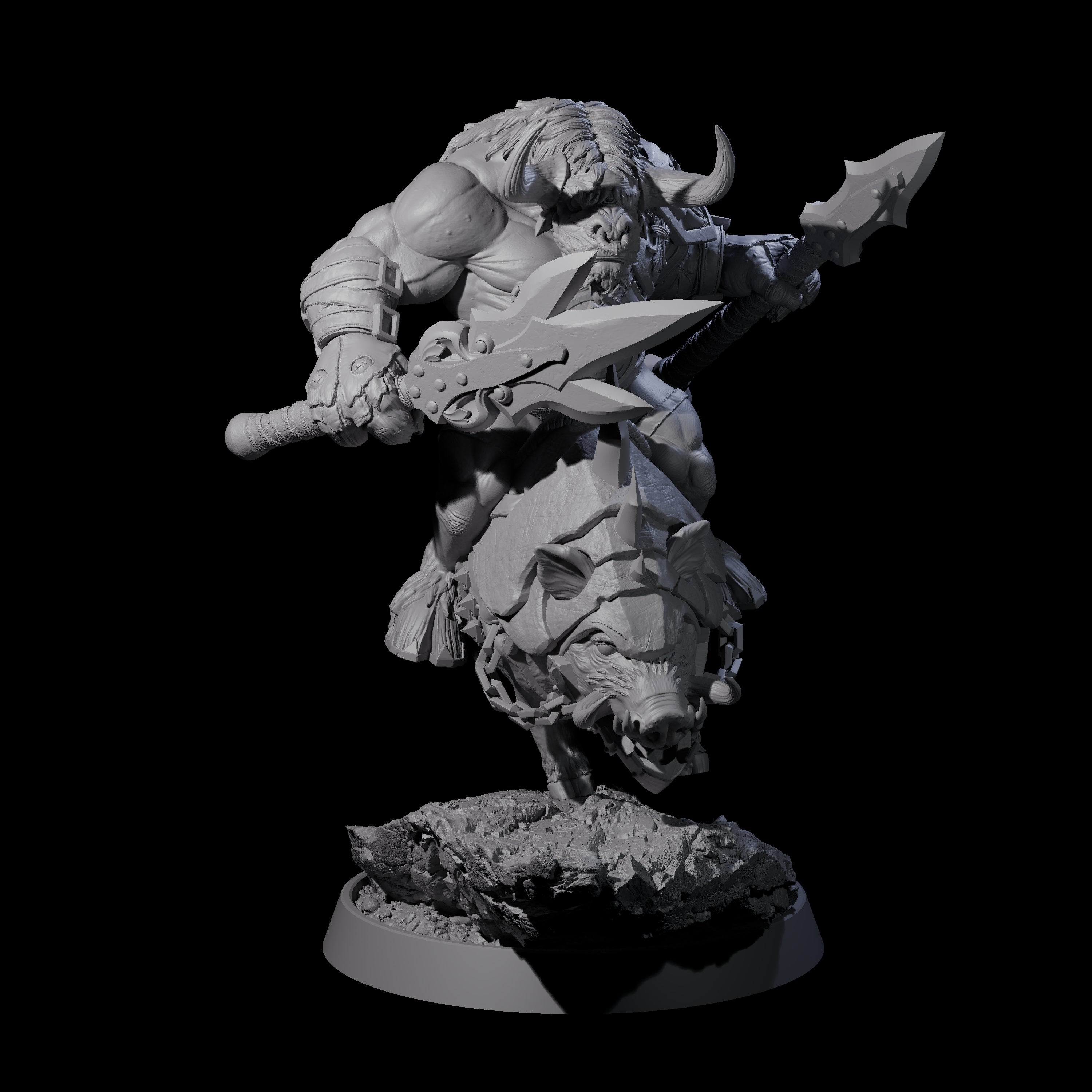 Mythical Minotaur on War Pig B Miniature for Dungeons and Dragons, Pathfinder or other TTRPGs