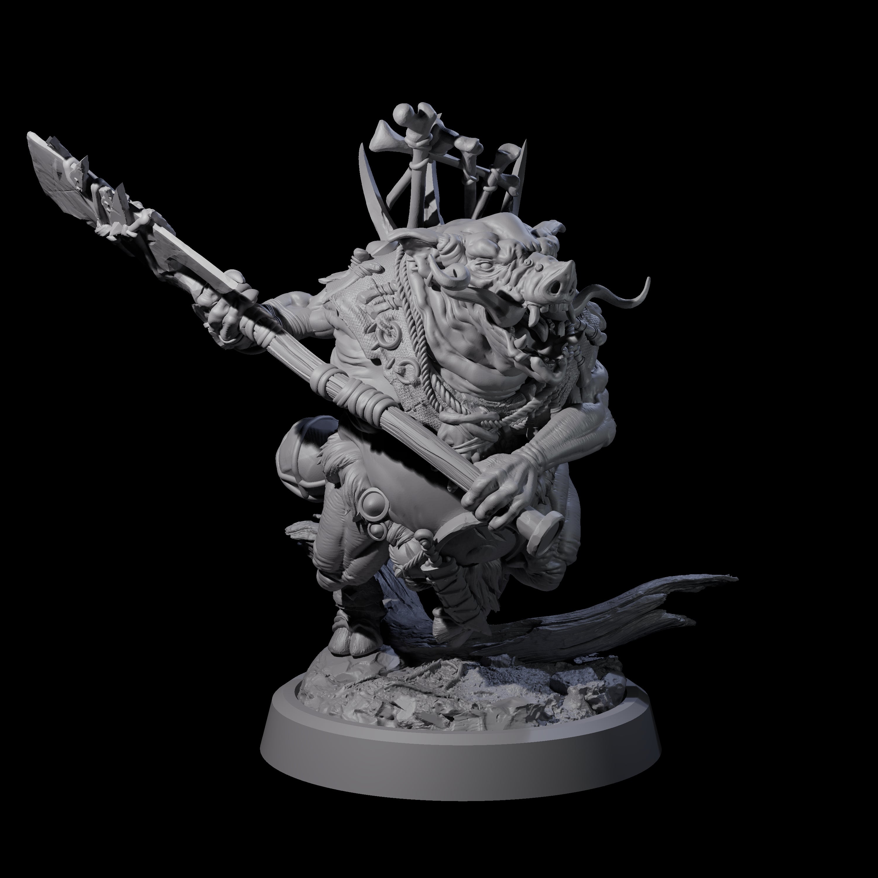 Oinking Boarfolk Soldier B Miniature for Dungeons and Dragons, Pathfinder or other TTRPGs