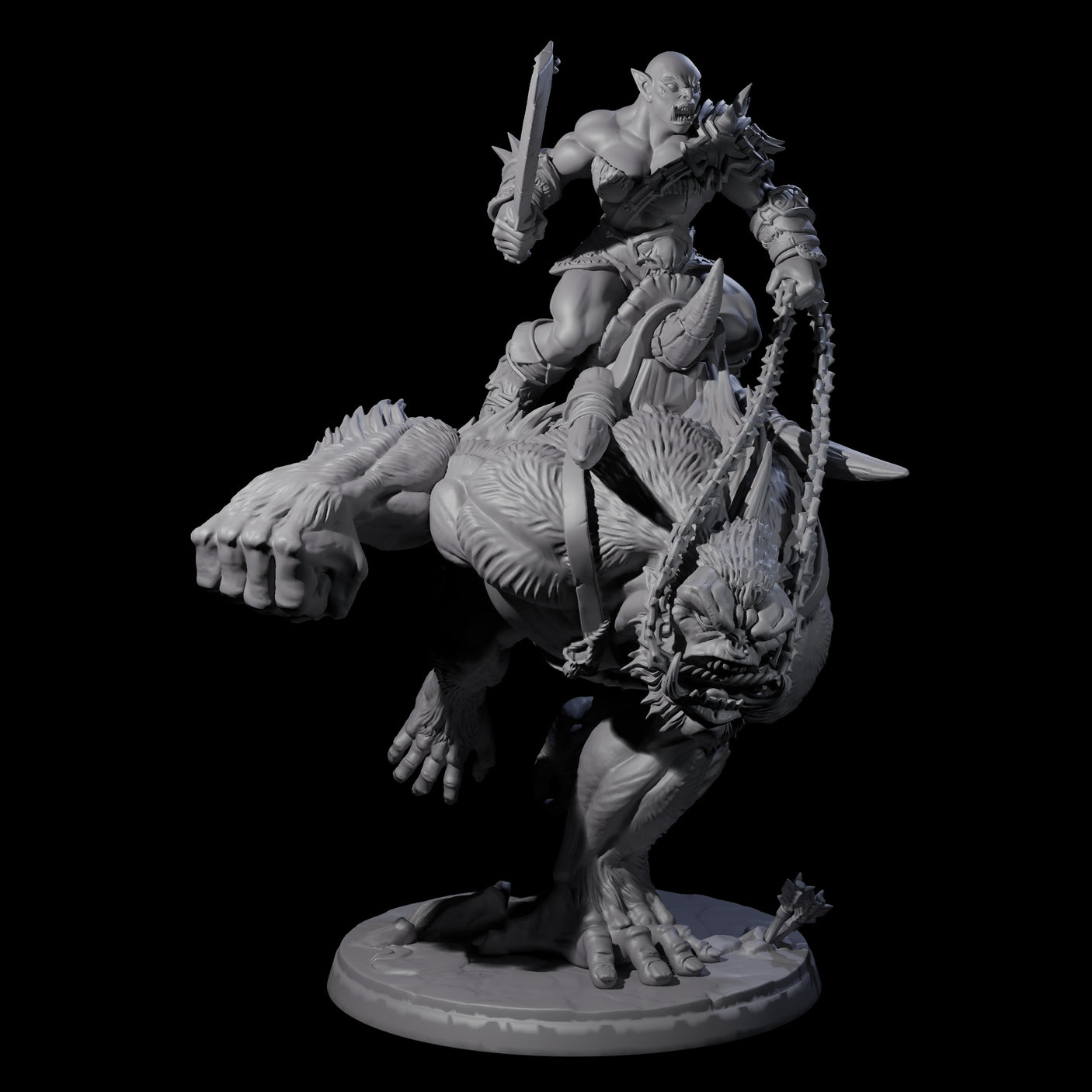 Orc Raiders Riding Barlguras Miniature for Dungeons and Dragons, Pathfinder or other TTRPGs