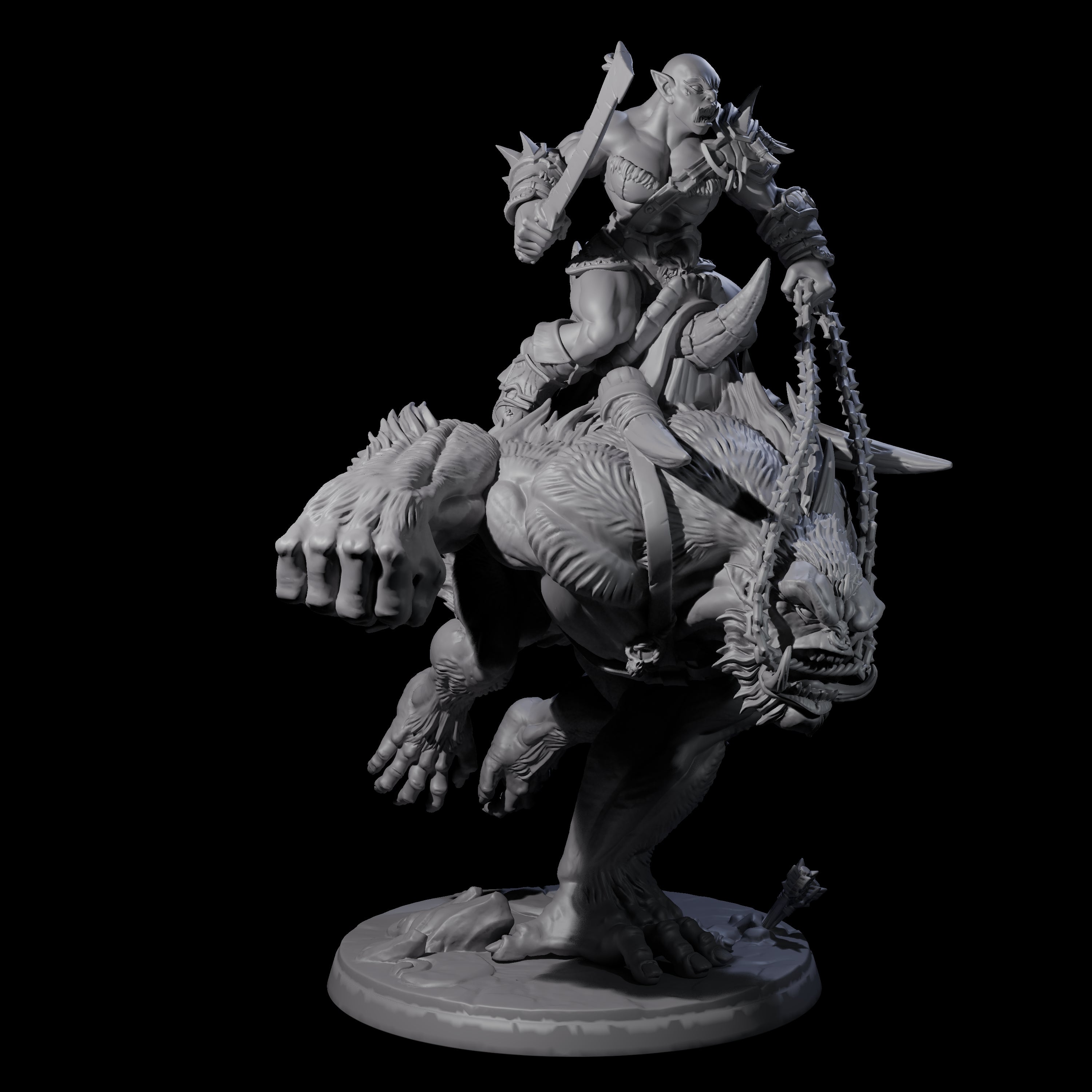 Orc Raiders Riding Barlguras Miniature for Dungeons and Dragons, Pathfinder or other TTRPGs