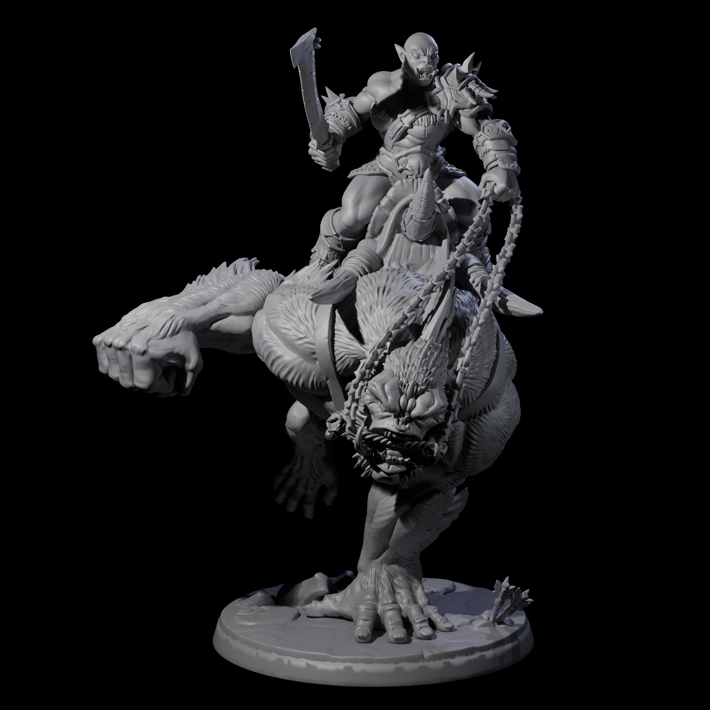 Orc Raiders Riding Barlguras Miniature for Dungeons and Dragons, Pathfinder or other TTRPGs