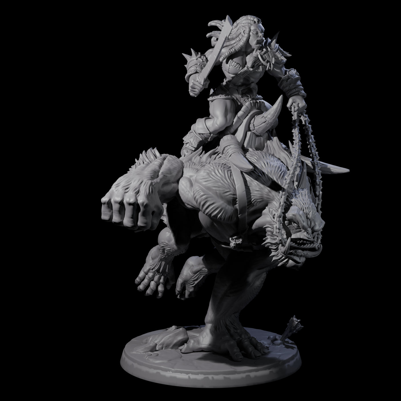 Orc Raiders Riding Barlguras Miniature for Dungeons and Dragons, Pathfinder or other TTRPGs