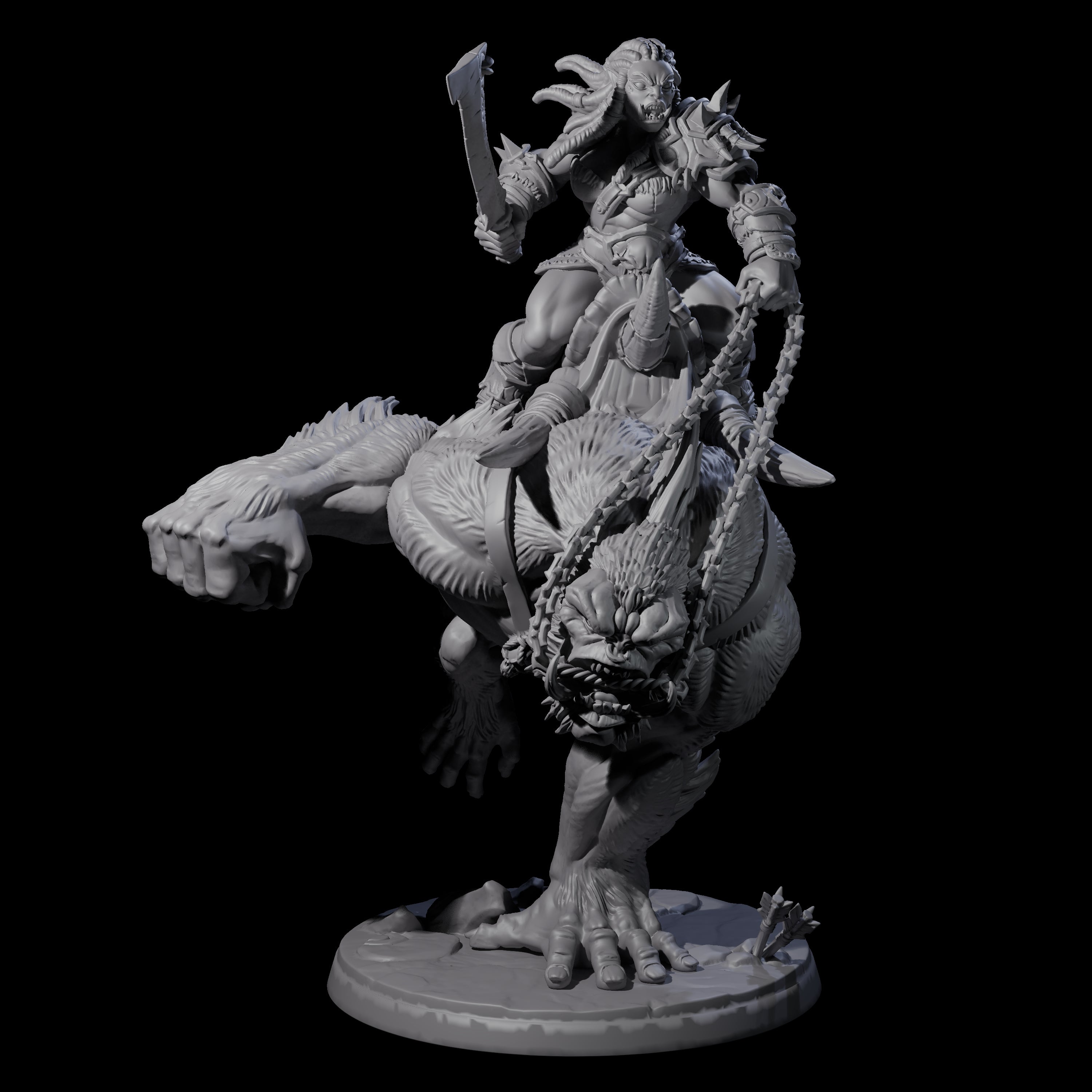 Orc Raiders Riding Barlguras Miniature for Dungeons and Dragons, Pathfinder or other TTRPGs