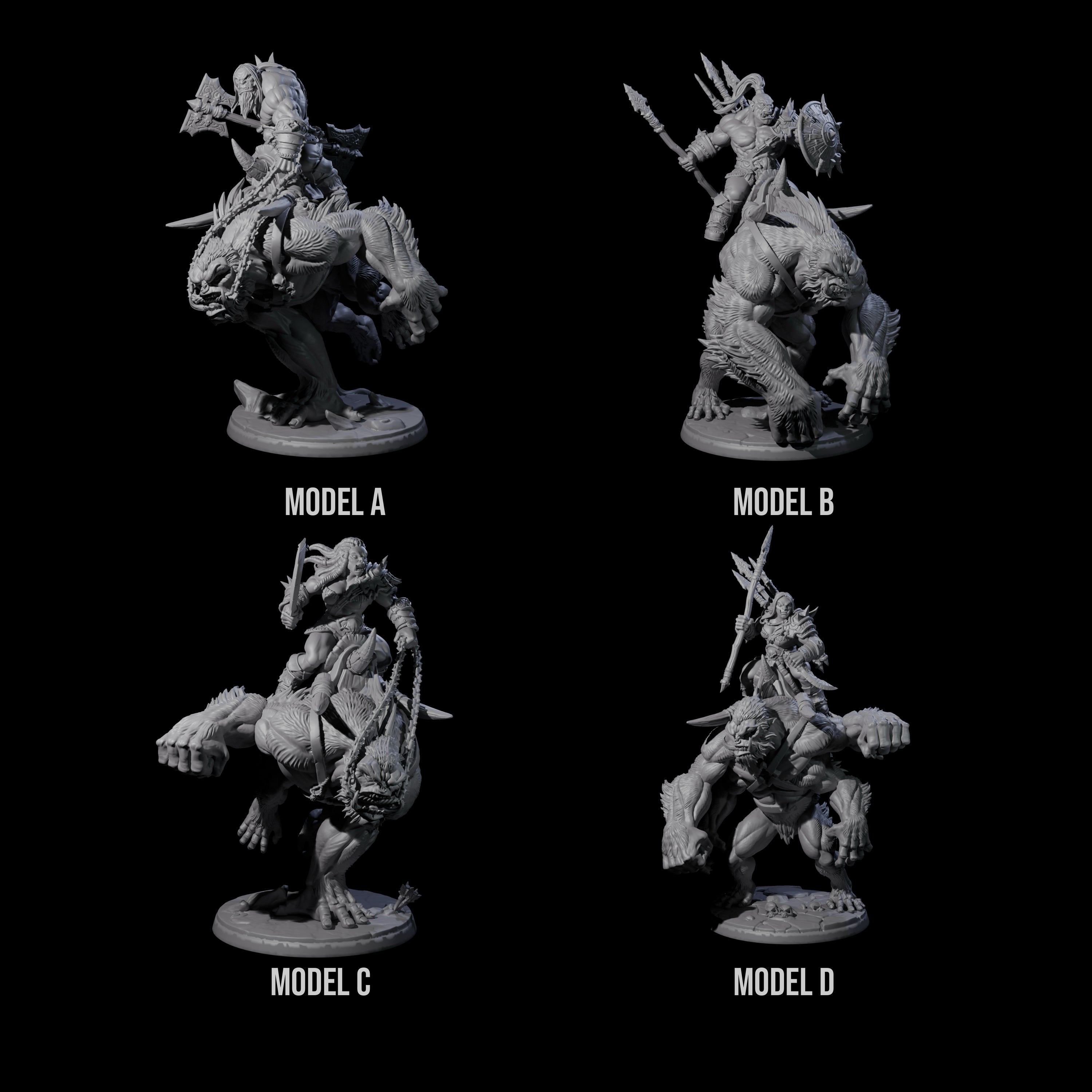 Orc Raiders Riding Barlguras Miniature for Dungeons and Dragons, Pathfinder or other TTRPGs