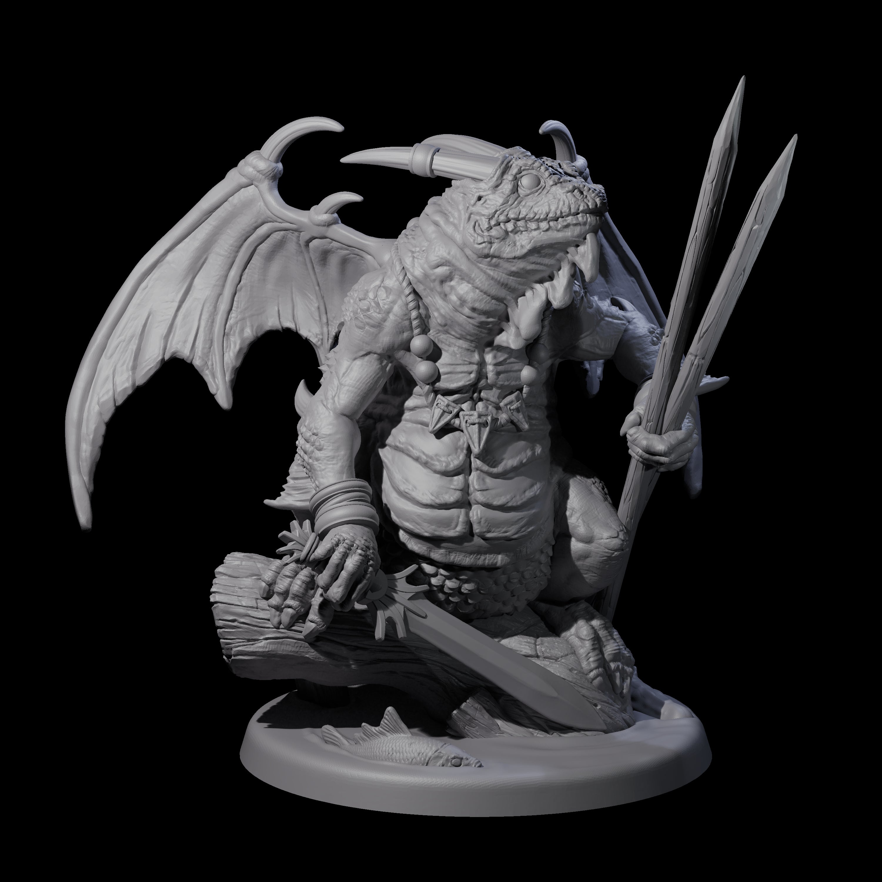 Pertched Lizardfolk Champion Miniature for Dungeons and Dragons, Pathfinder or other TTRPGs