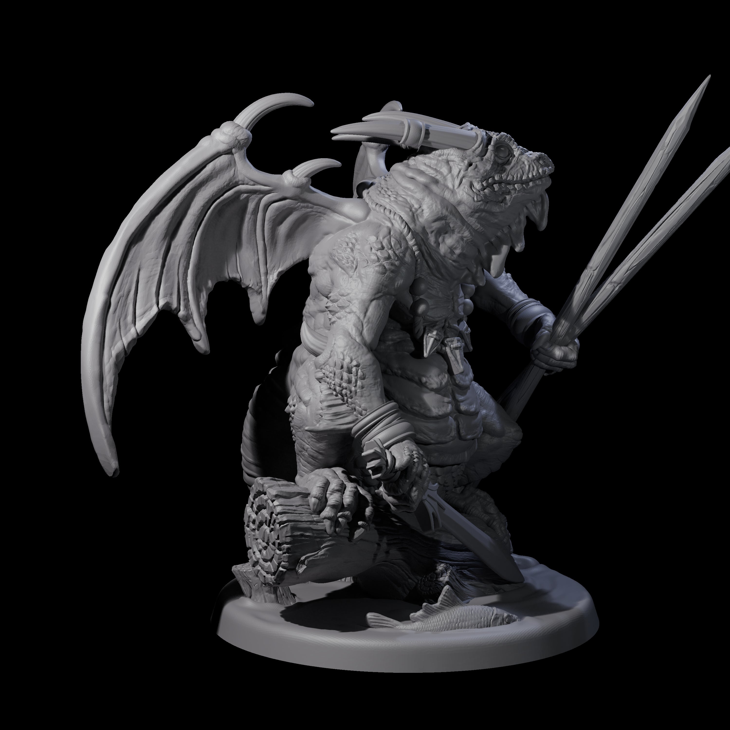 Pertched Lizardfolk Champion Miniature for Dungeons and Dragons, Pathfinder or other TTRPGs