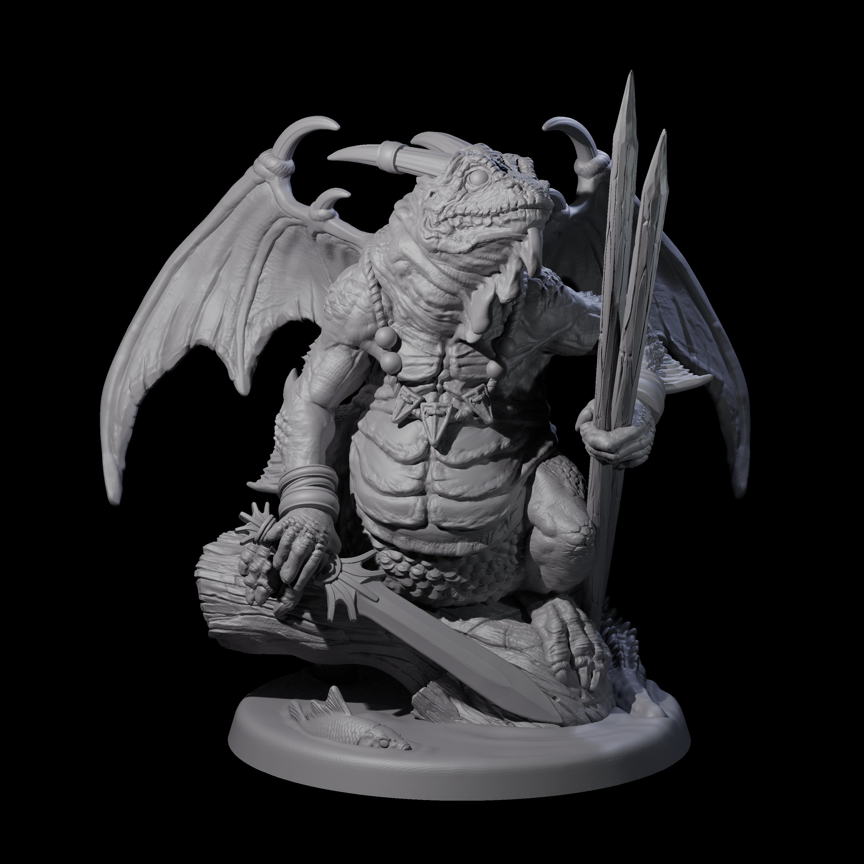 Pertched Lizardfolk Champion Miniature for Dungeons and Dragons, Pathfinder or other TTRPGs