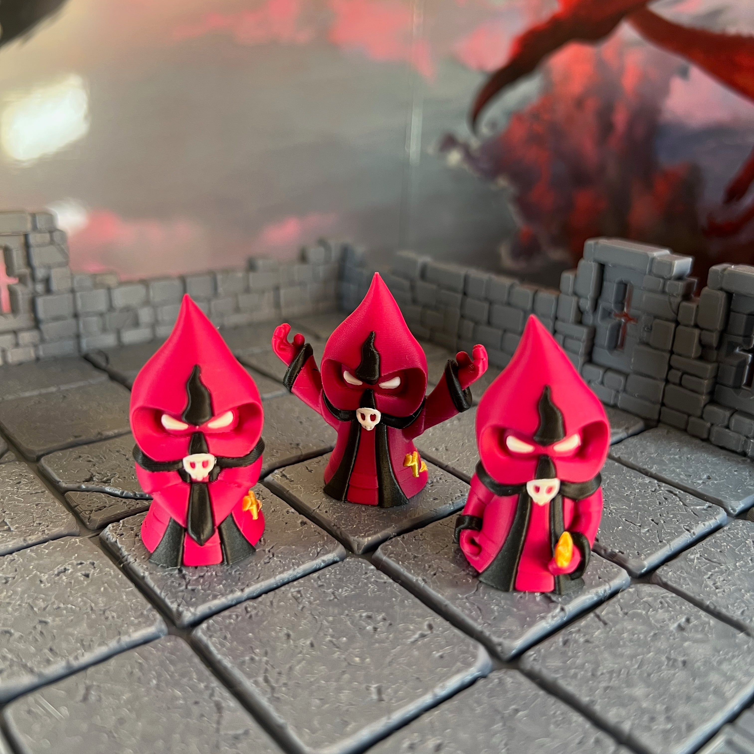 Plotting Cultist Set of Three Multicolour Table Ready Miniature Miniature for Dungeons and Dragons, Pathfinder or other TTRPGs