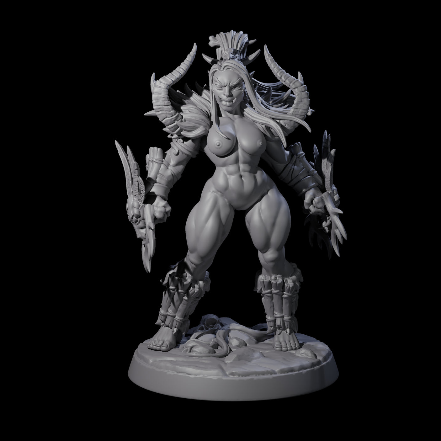 Plotting Orc Shaman Pin-up Miniature for Dungeons and Dragons, Pathfinder or other TTRPGs