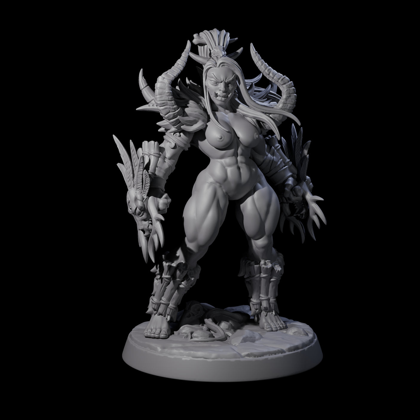 Plotting Orc Shaman Pin-up Miniature for Dungeons and Dragons, Pathfinder or other TTRPGs