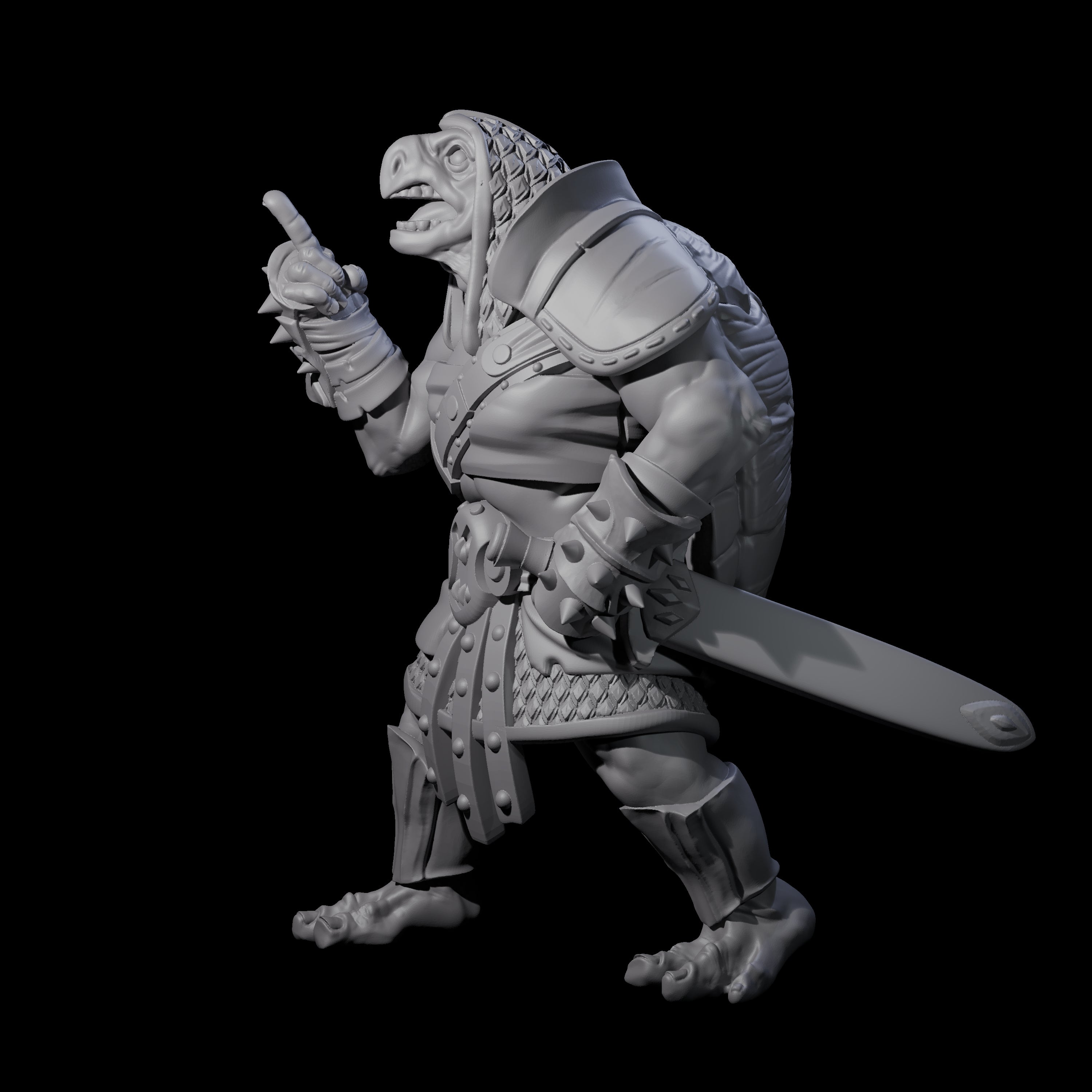 Pointing Female Tortle Barbarian Miniature for Dungeons and Dragons, Pathfinder or other TTRPGs