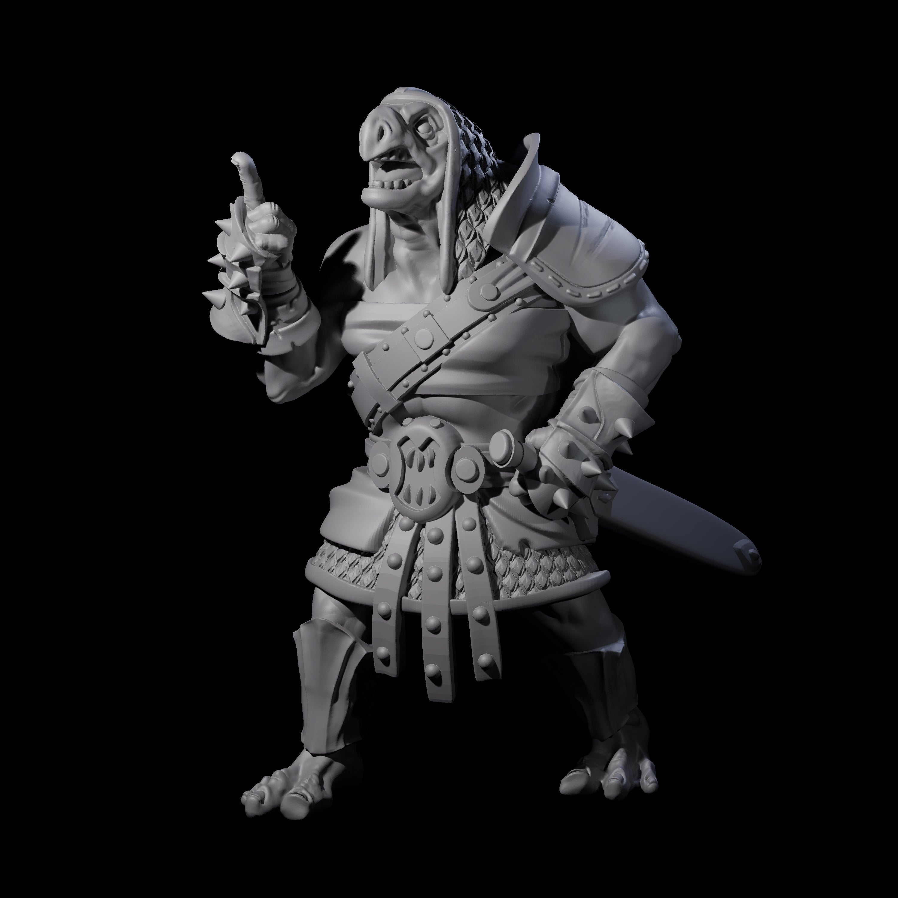 Pointing Female Tortle Barbarian Miniature for Dungeons and Dragons, Pathfinder or other TTRPGs