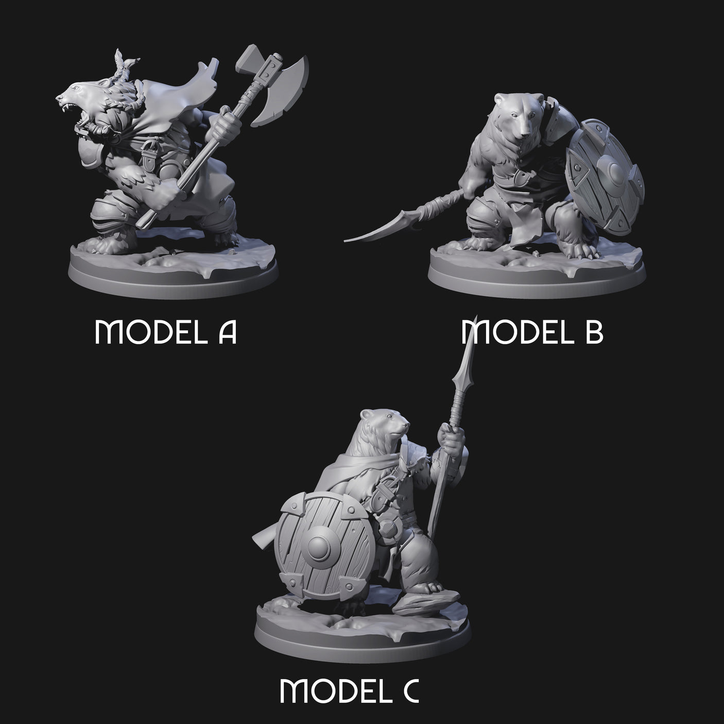 Polar Ursine Warriors Miniature for Dungeons and Dragons, Pathfinder or other TTRPGs