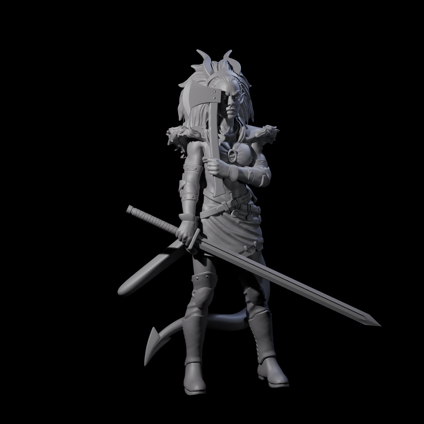 Prepared Female Tiefling Barbarian Miniature for Dungeons and Dragons, Pathfinder or other TTRPGs