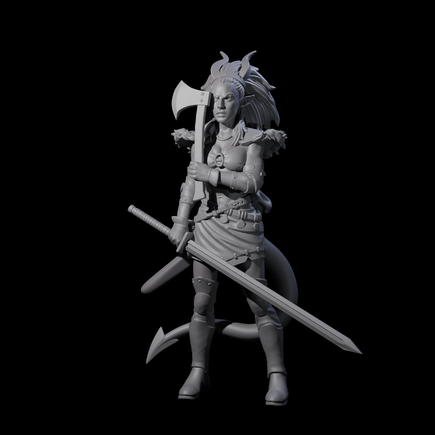 Prepared Female Tiefling Barbarian Miniature for Dungeons and Dragons, Pathfinder or other TTRPGs