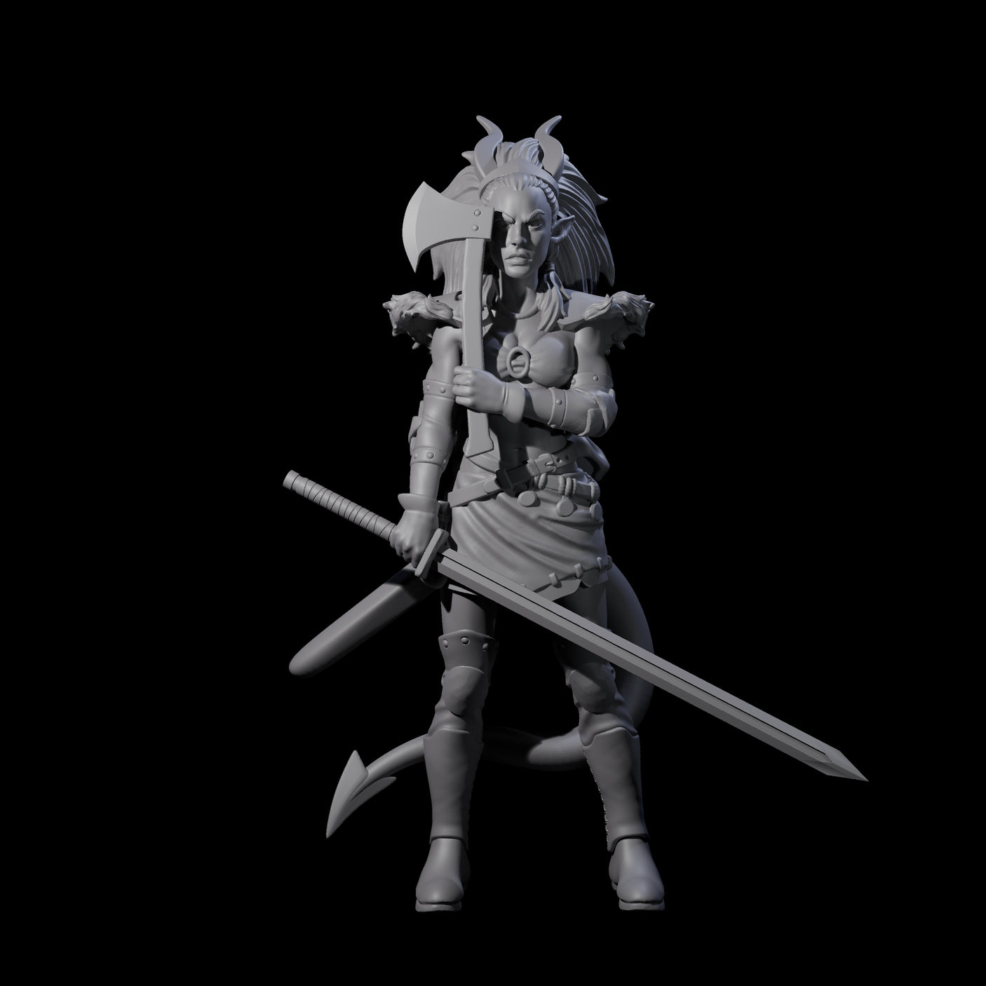 Prepared Female Tiefling Barbarian Miniature for Dungeons and Dragons, Pathfinder or other TTRPGs