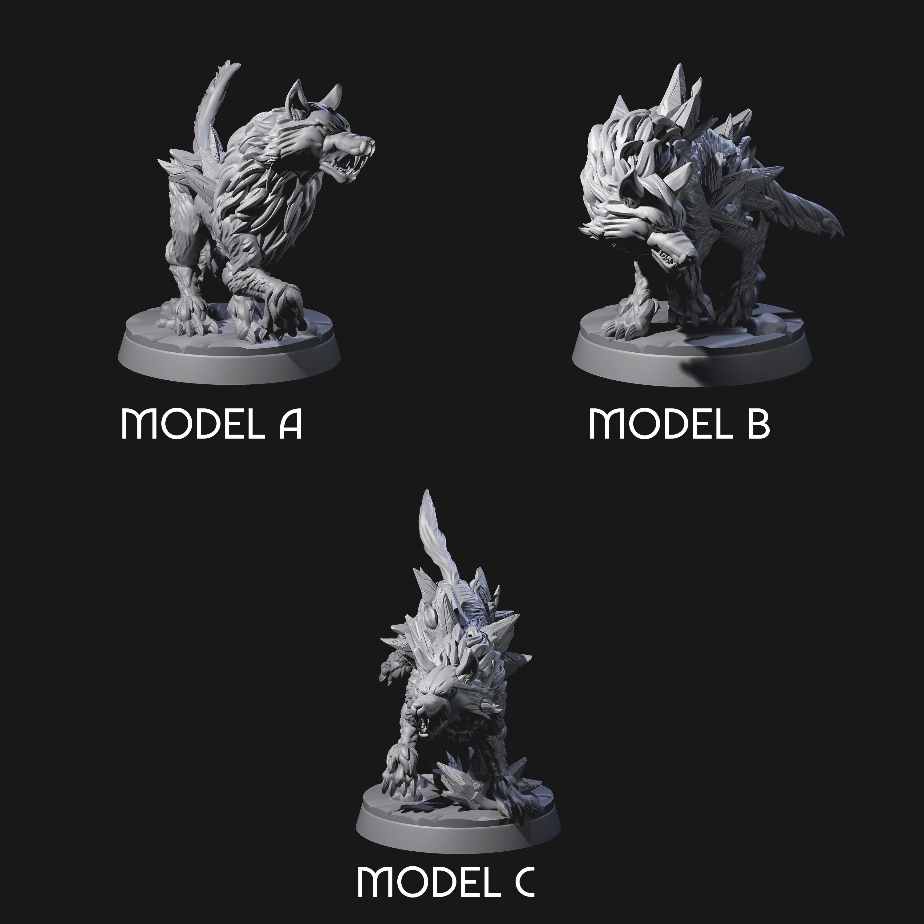 Primordial Direwolf Pack Miniature for Dungeons and Dragons, Pathfinder or other TTRPGs