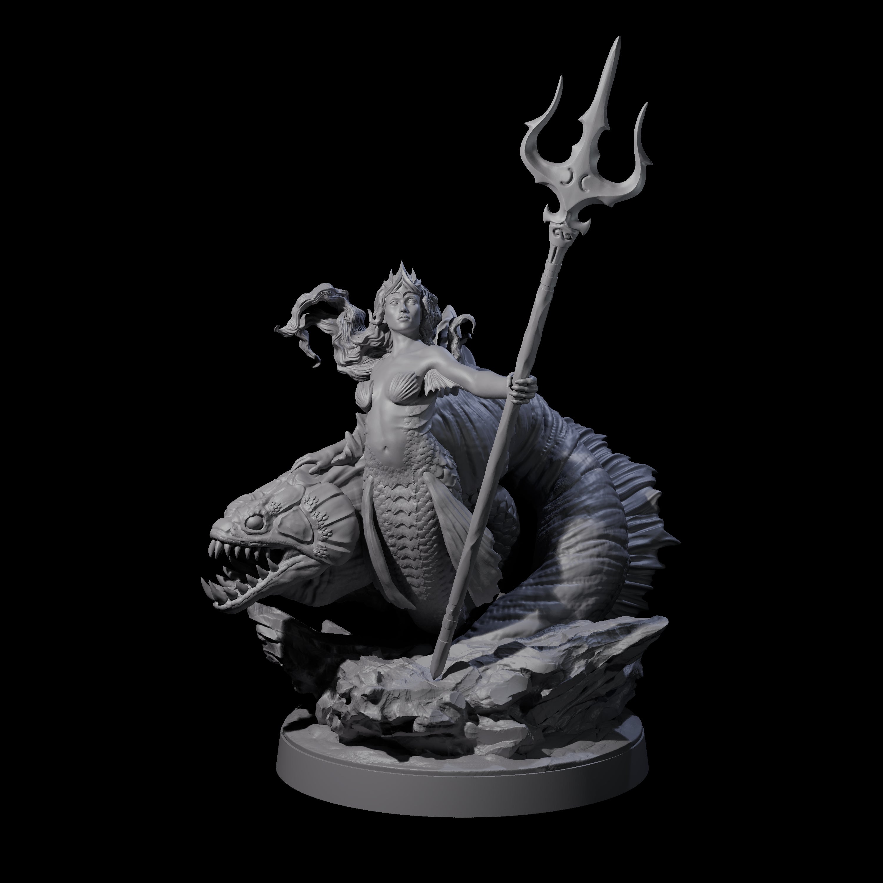 Queen Mermaid with Eel Pet Miniature for Dungeons and Dragons, Pathfinder or other TTRPGs