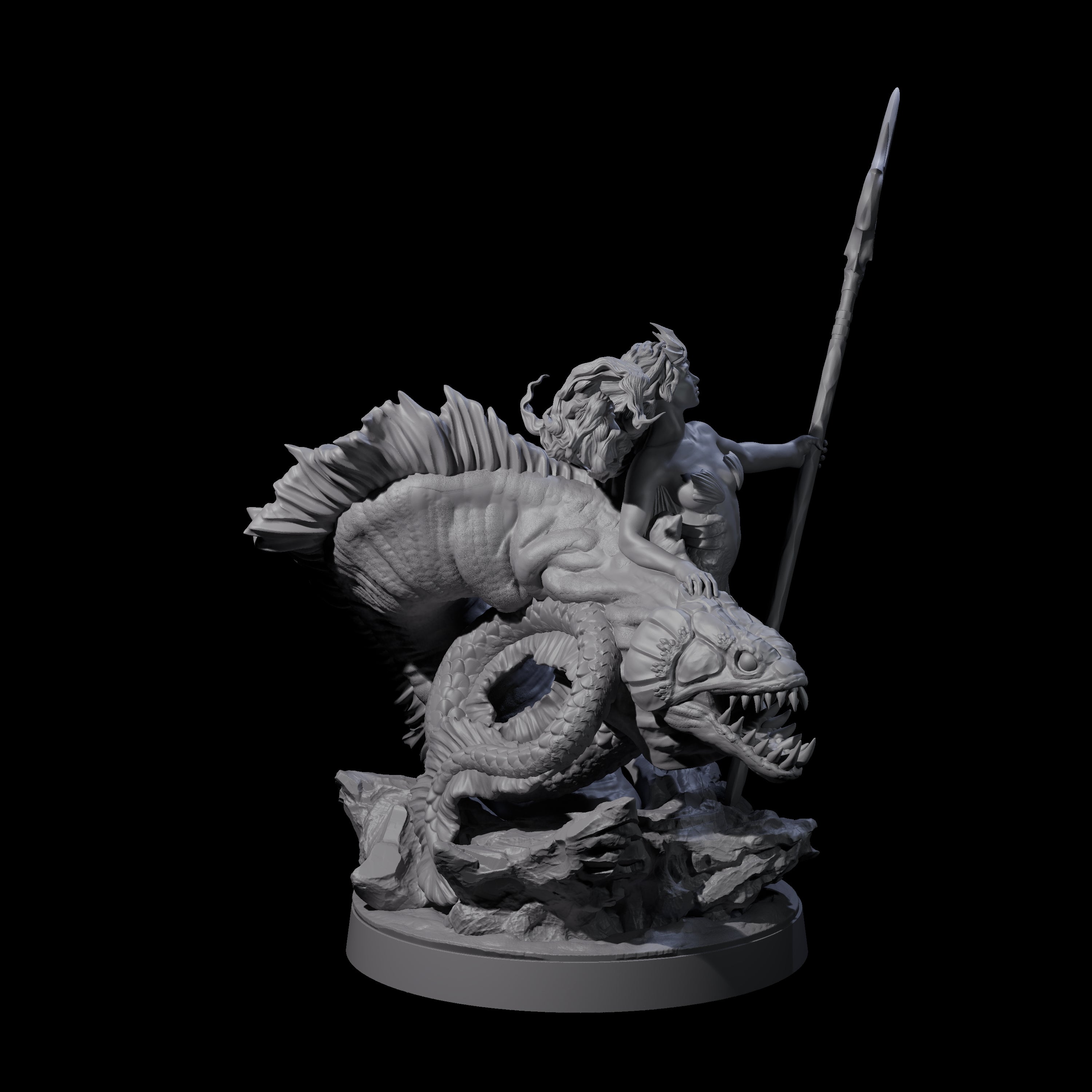 Queen Mermaid with Eel Pet Miniature for Dungeons and Dragons, Pathfinder or other TTRPGs