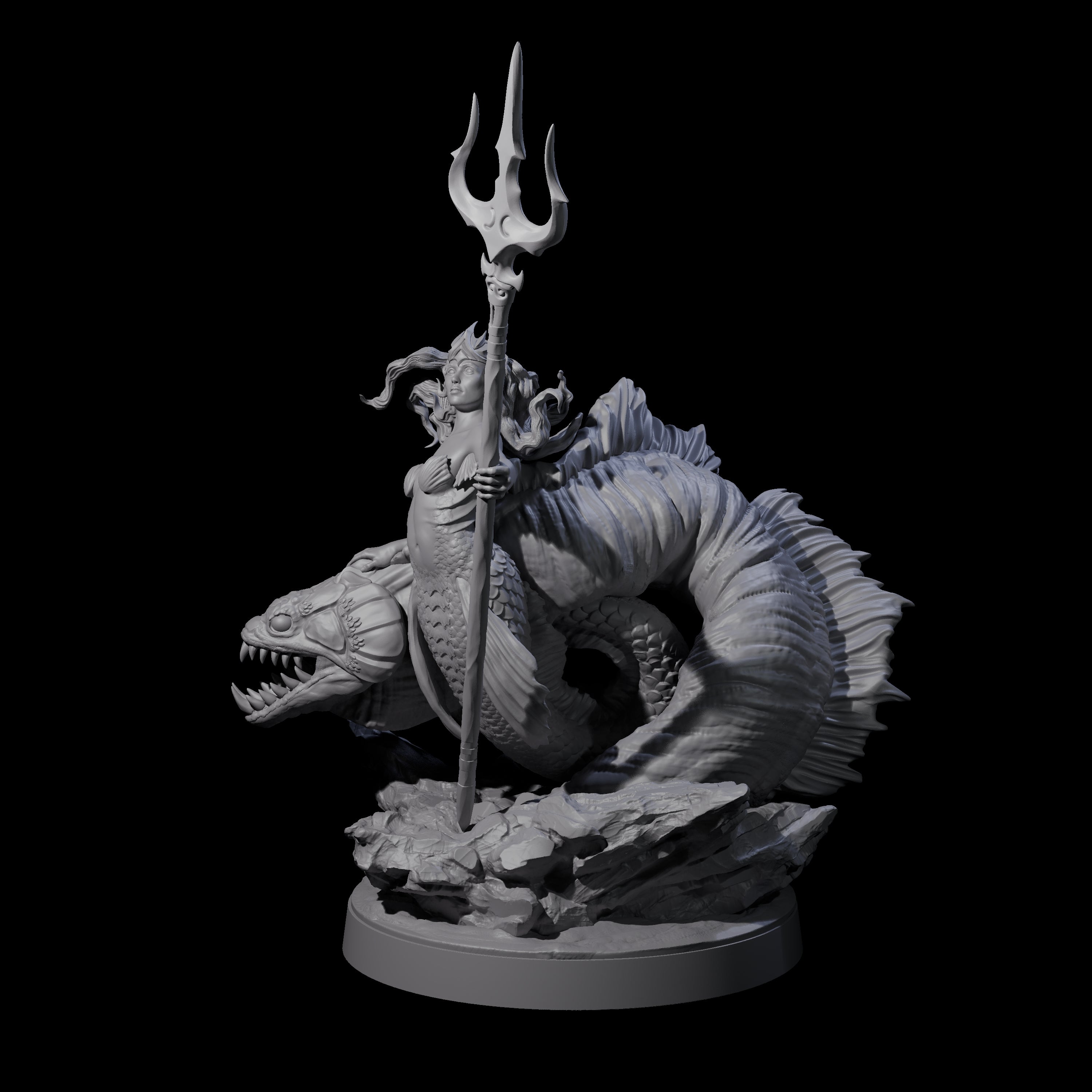 Queen Mermaid with Eel Pet Miniature for Dungeons and Dragons, Pathfinder or other TTRPGs