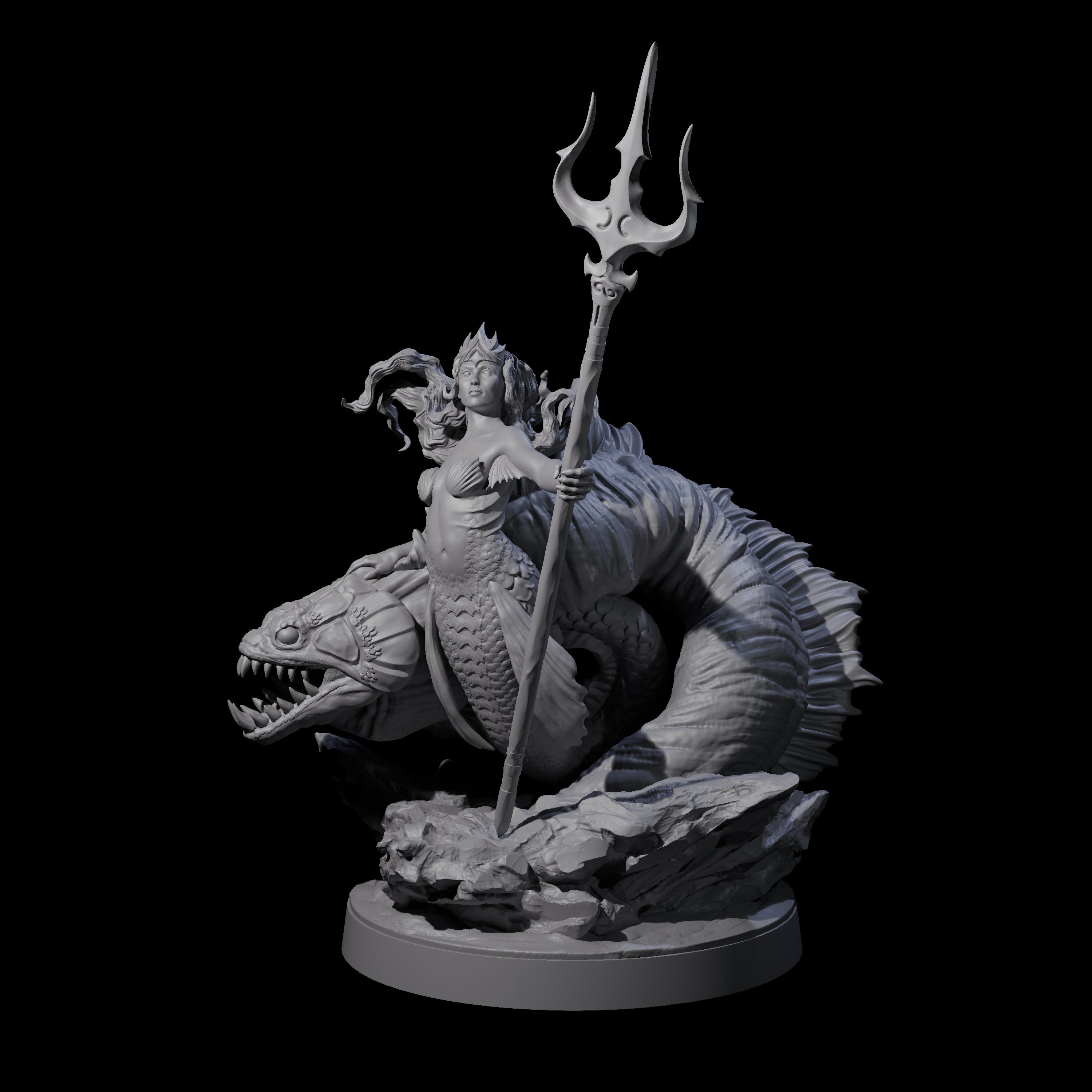 Queen Mermaid with Eel Pet Miniature for Dungeons and Dragons, Pathfinder or other TTRPGs