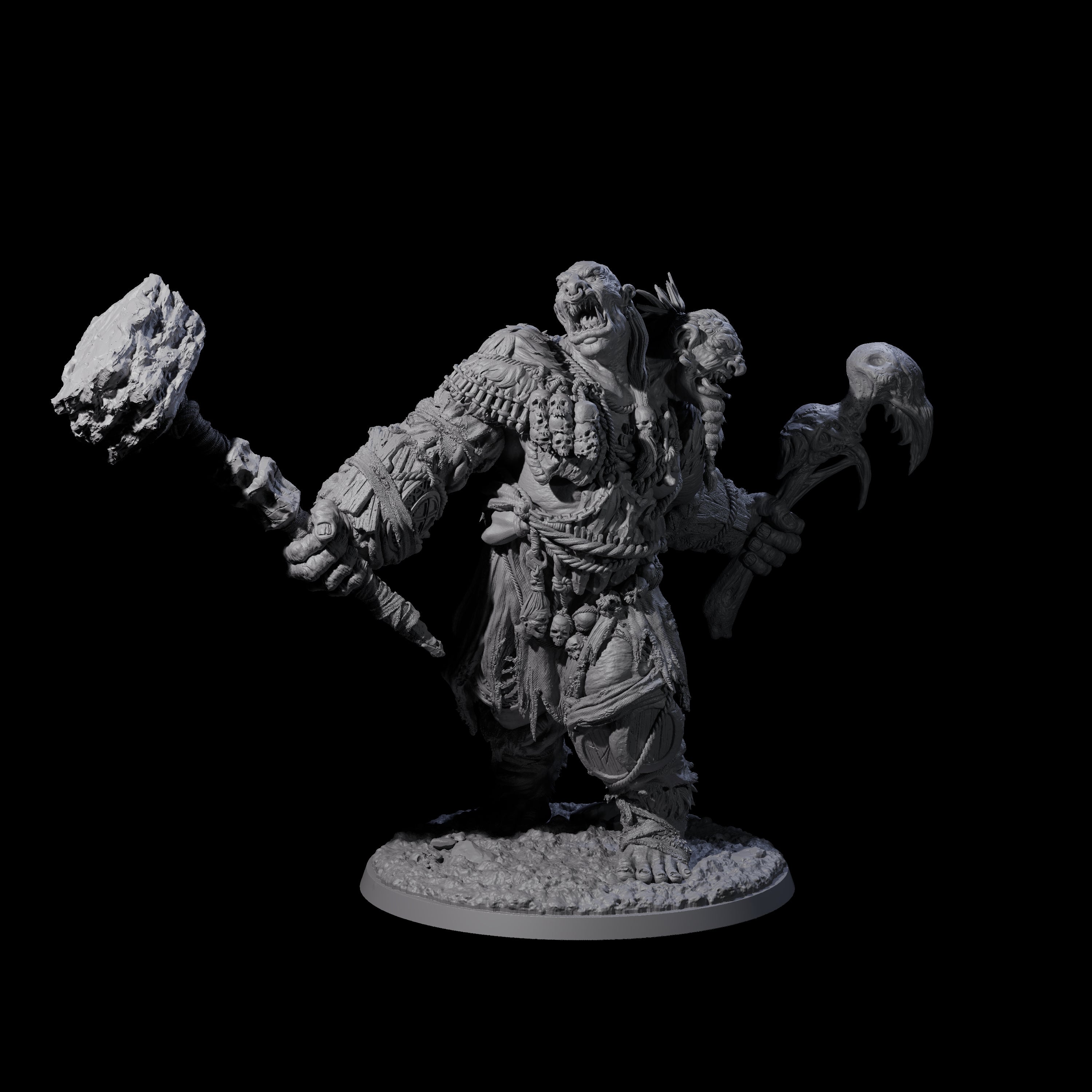 Raging Berserker Ettin Miniature for Dungeons and Dragons, Pathfinder or other TTRPGs