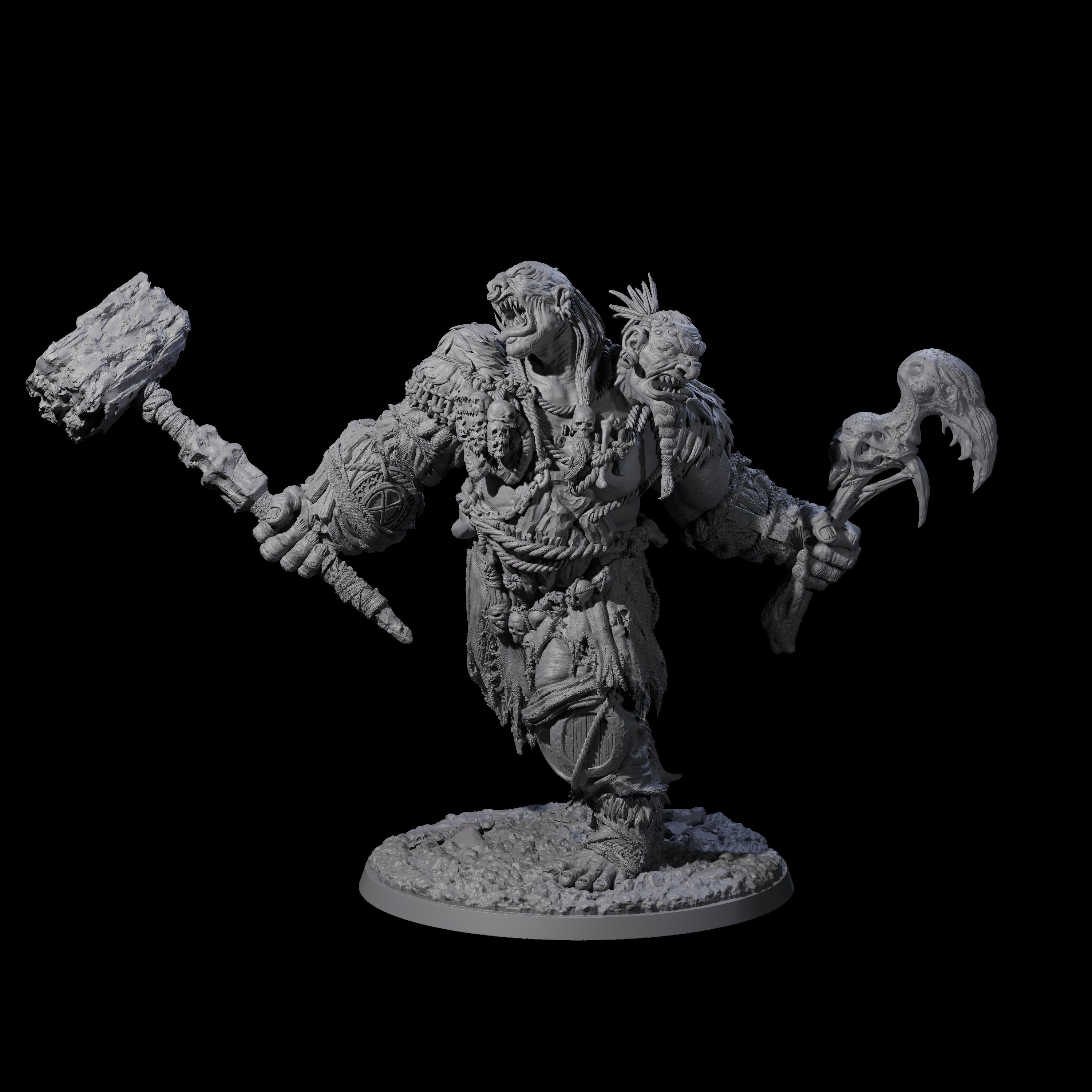 Raging Berserker Ettin Miniature for Dungeons and Dragons, Pathfinder or other TTRPGs
