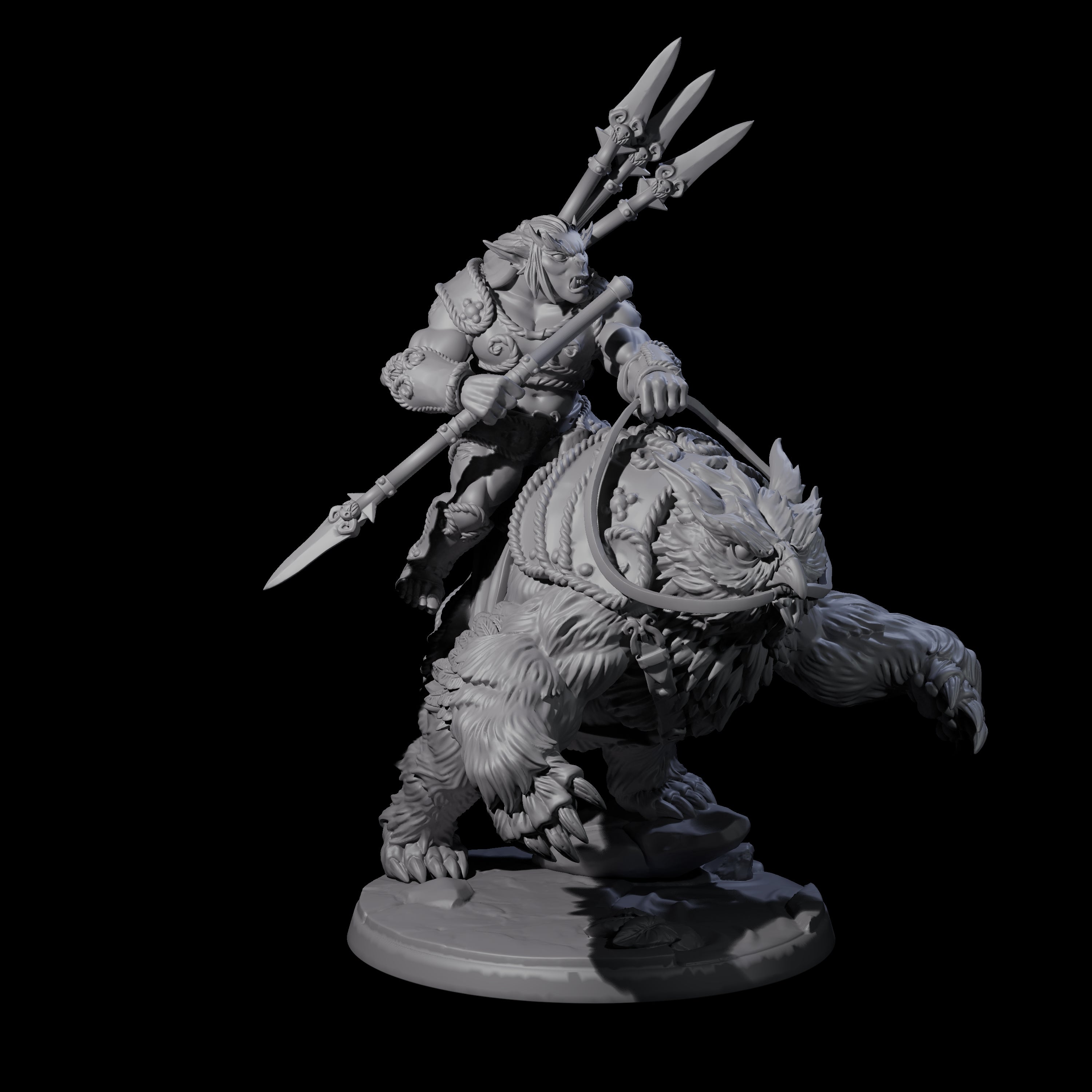 Raging Bugbear mounted on Owlbear D Miniature for Dungeons and Dragons, Pathfinder or other TTRPGs