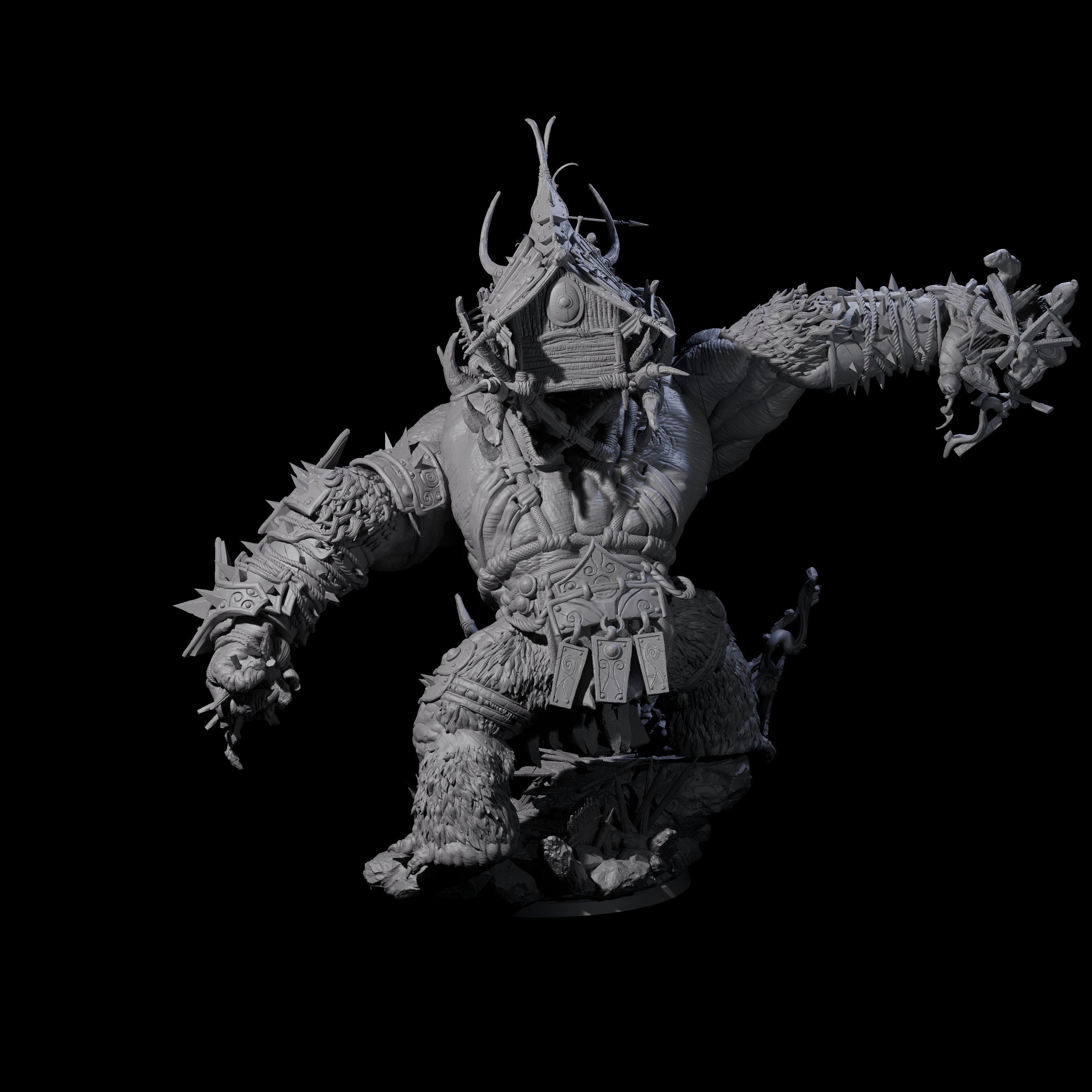 Rampaging Horned Cave Troll Miniature for Dungeons and Dragons, Pathfinder or other TTRPGs