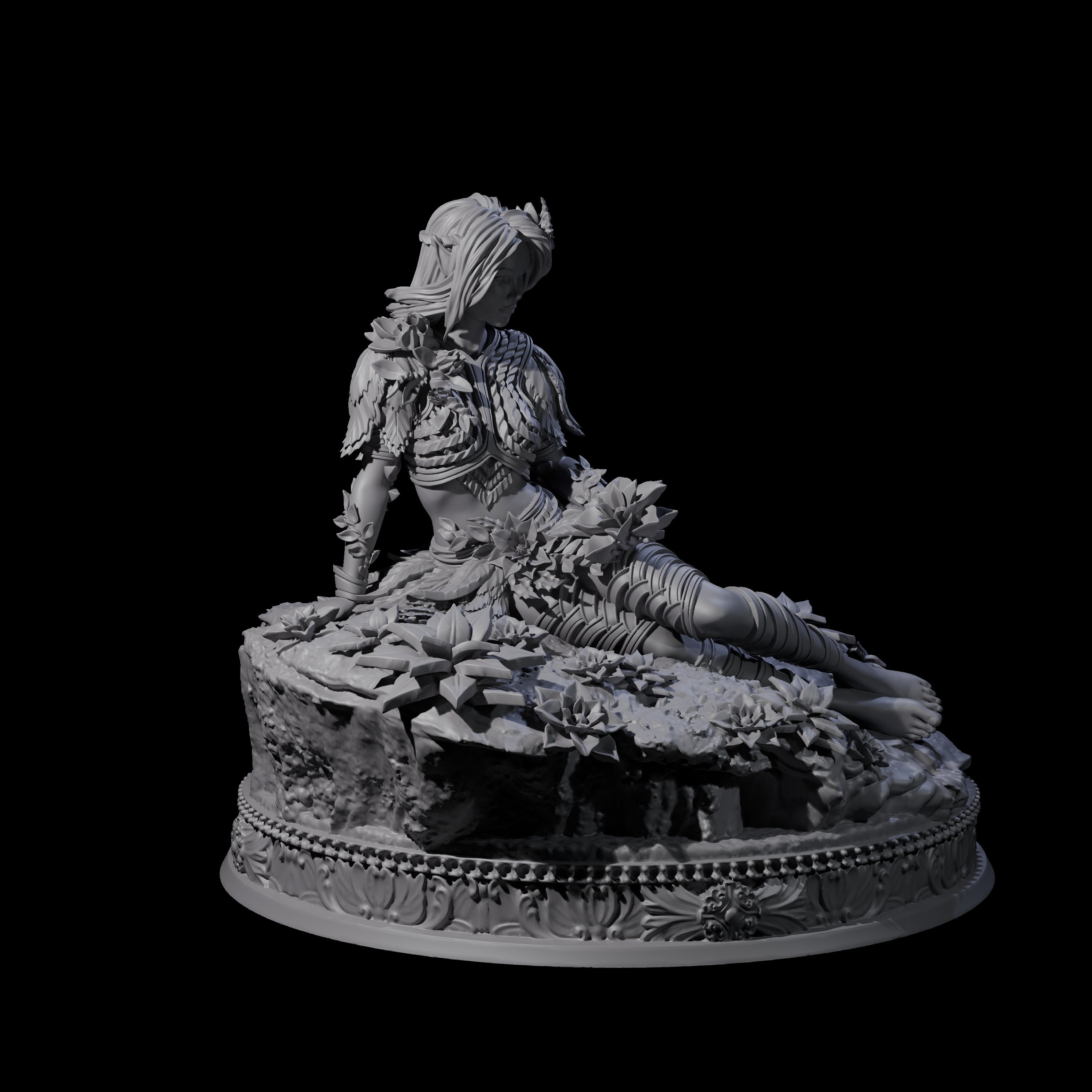 Reclining Wood Elf Princess Miniature for Dungeons and Dragons, Pathfinder or other TTRPGs