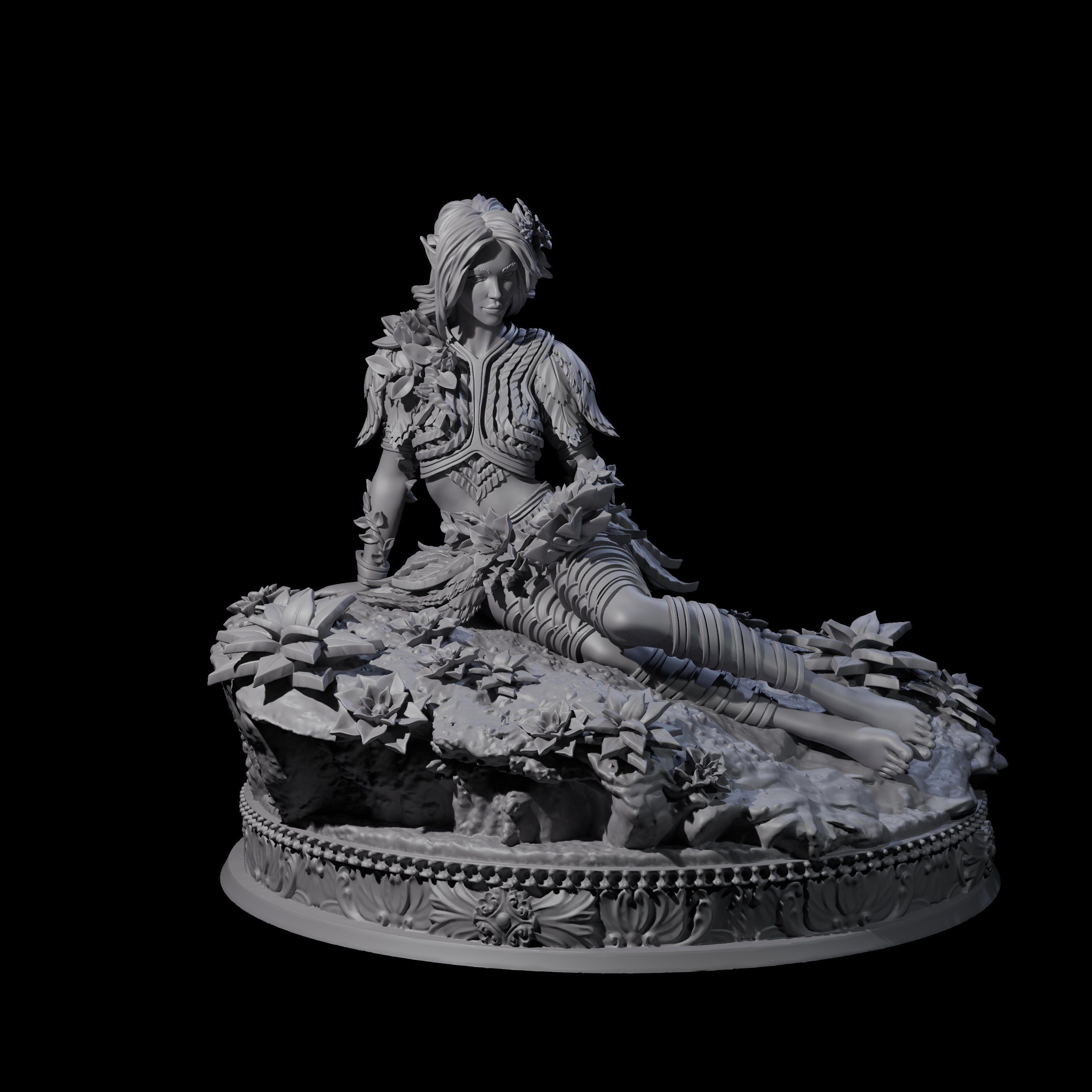 Reclining Wood Elf Princess Miniature for Dungeons and Dragons, Pathfinder or other TTRPGs