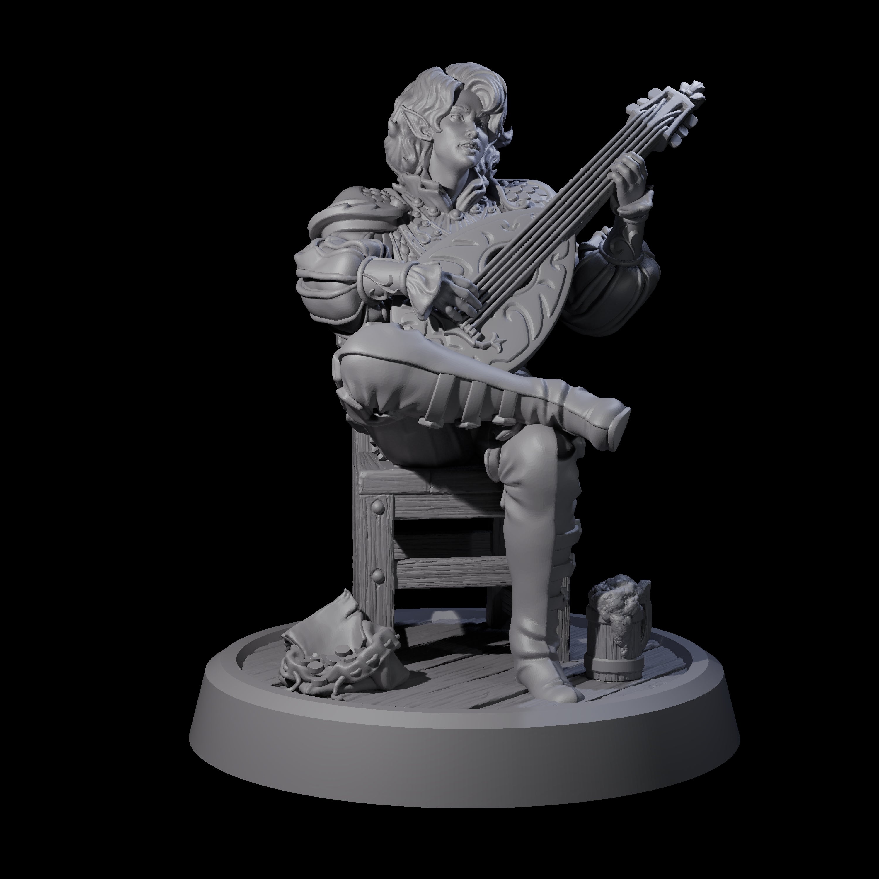 Relaxing Elf Bard Miniature for Dungeons and Dragons, Pathfinder or other TTRPGs