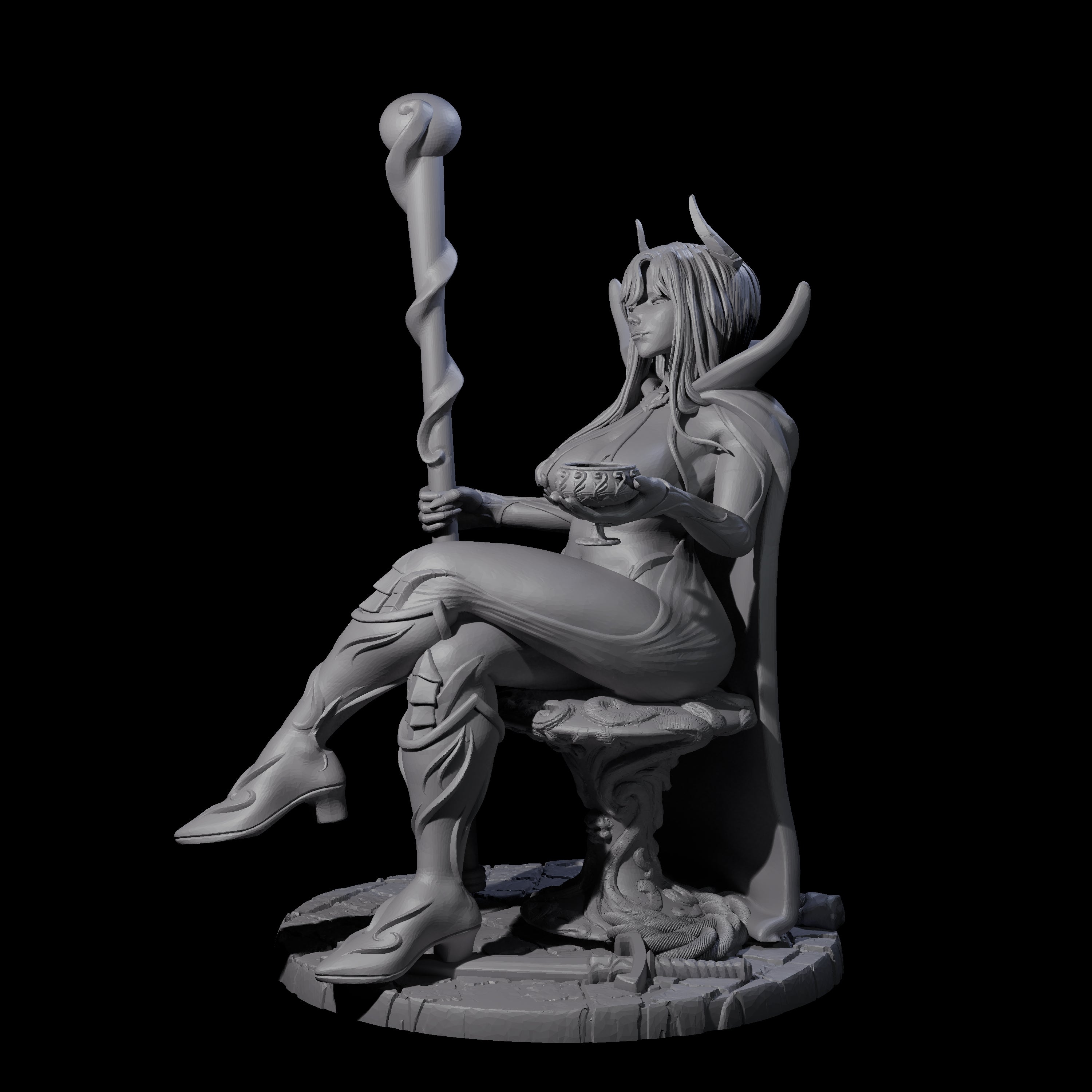 Resting Tiefling Warlock Miniature for Dungeons and Dragons, Pathfinder or other TTRPGs
